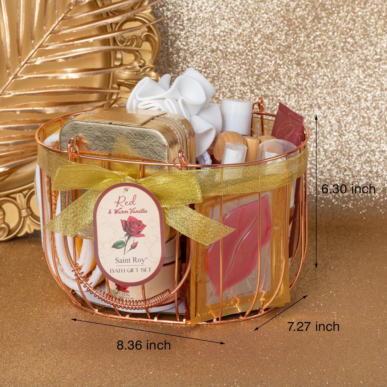 Saint Roy 21-Piece Bath & Body Gift Basket – Rose Vanilla Spa Set for Women