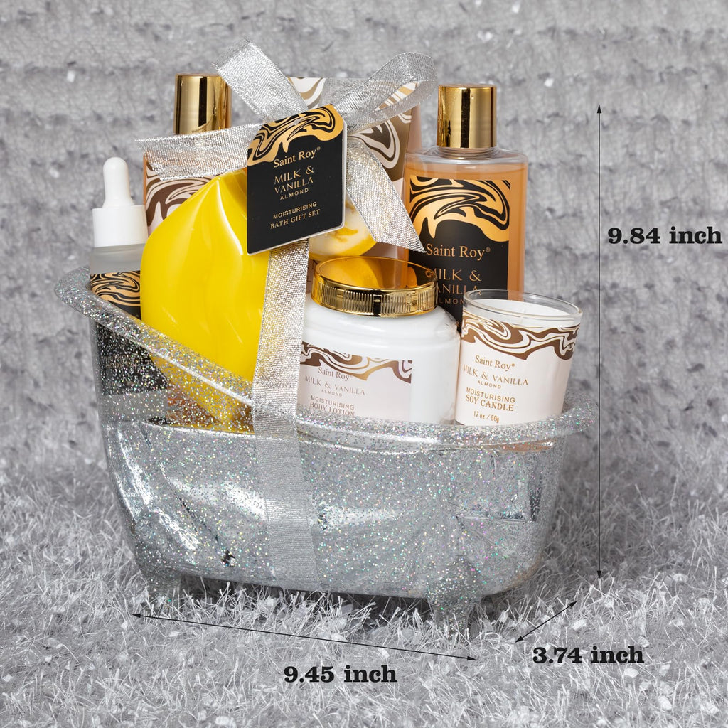 Saint Roy Spa Gift Basket | Luxury Almond Milk Vanilla Bath Set for Women