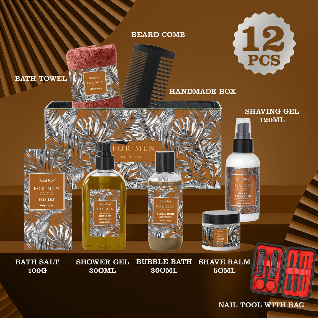 Saint Roy Christmas Spa Gift Basket – 15-Piece Men’s Grooming & Bath Set