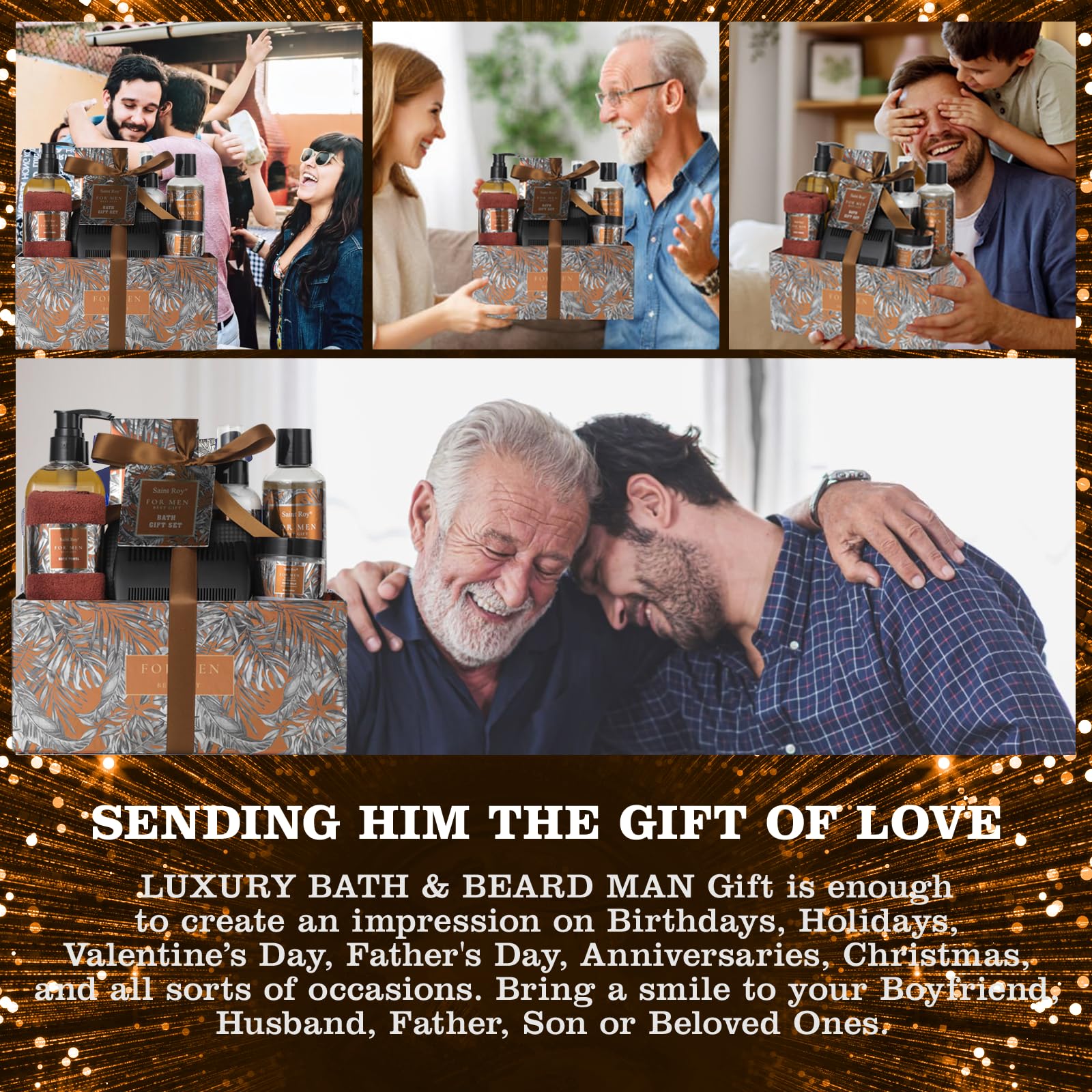 Saint Roy Christmas Spa Gift Basket – 15-Piece Men’s Grooming & Bath Set