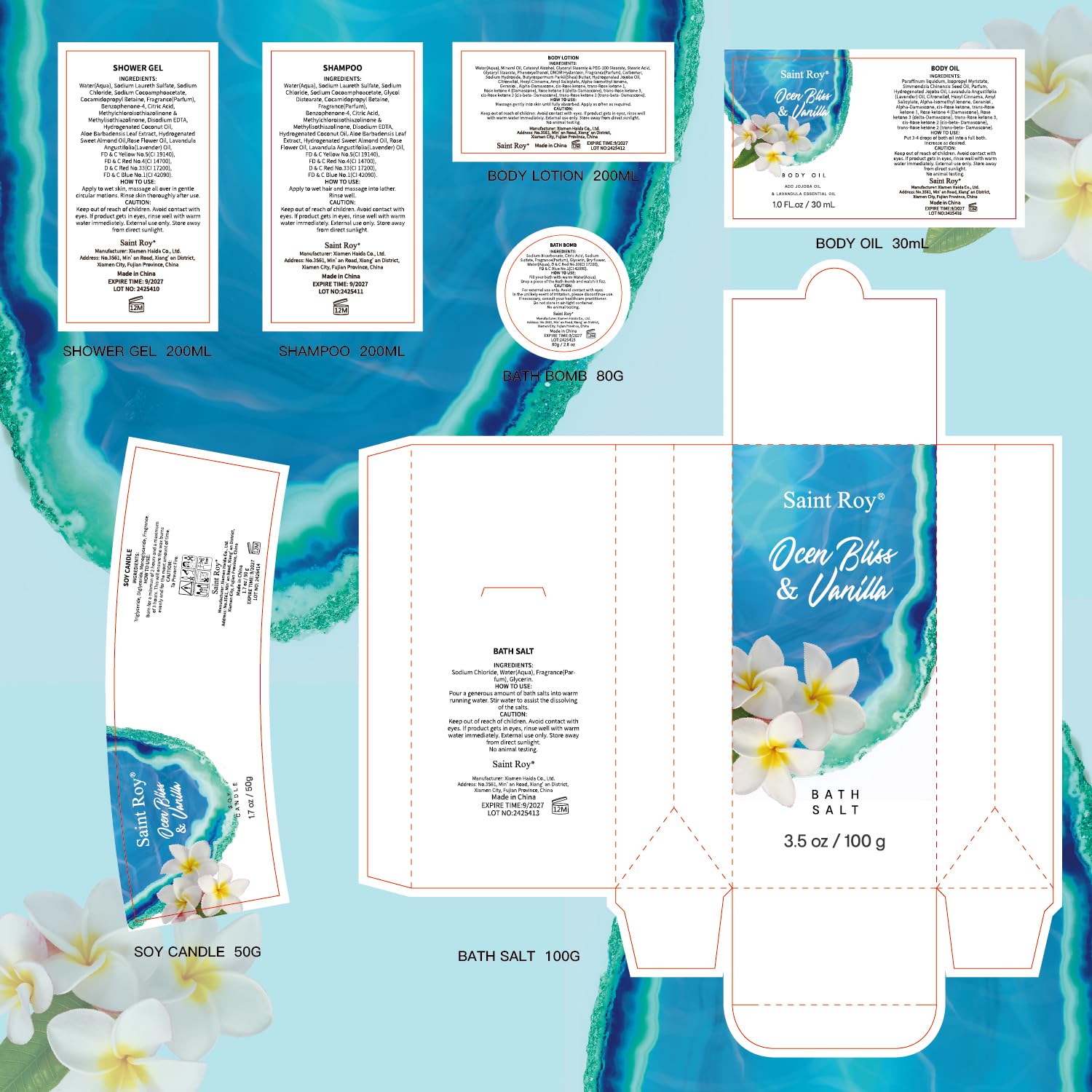 Saint Roy Ocean Vanilla Bath & Body Gift Set – 8-Piece Luxury Spa Kit