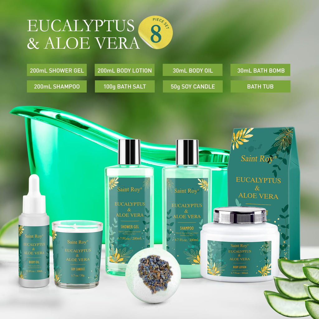 Saint Roy Spa Gift Basket | Luxury 8-Piece At-Home Bath & Body Set