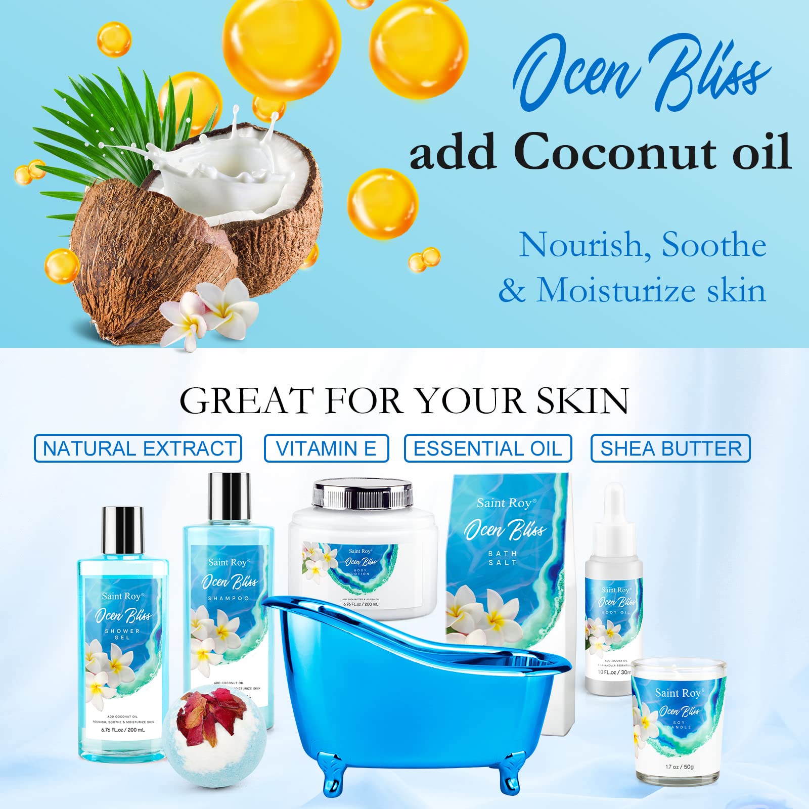 Saint Roy Ocean Vanilla Bath & Body Gift Set – 8-Piece Luxury Spa Kit