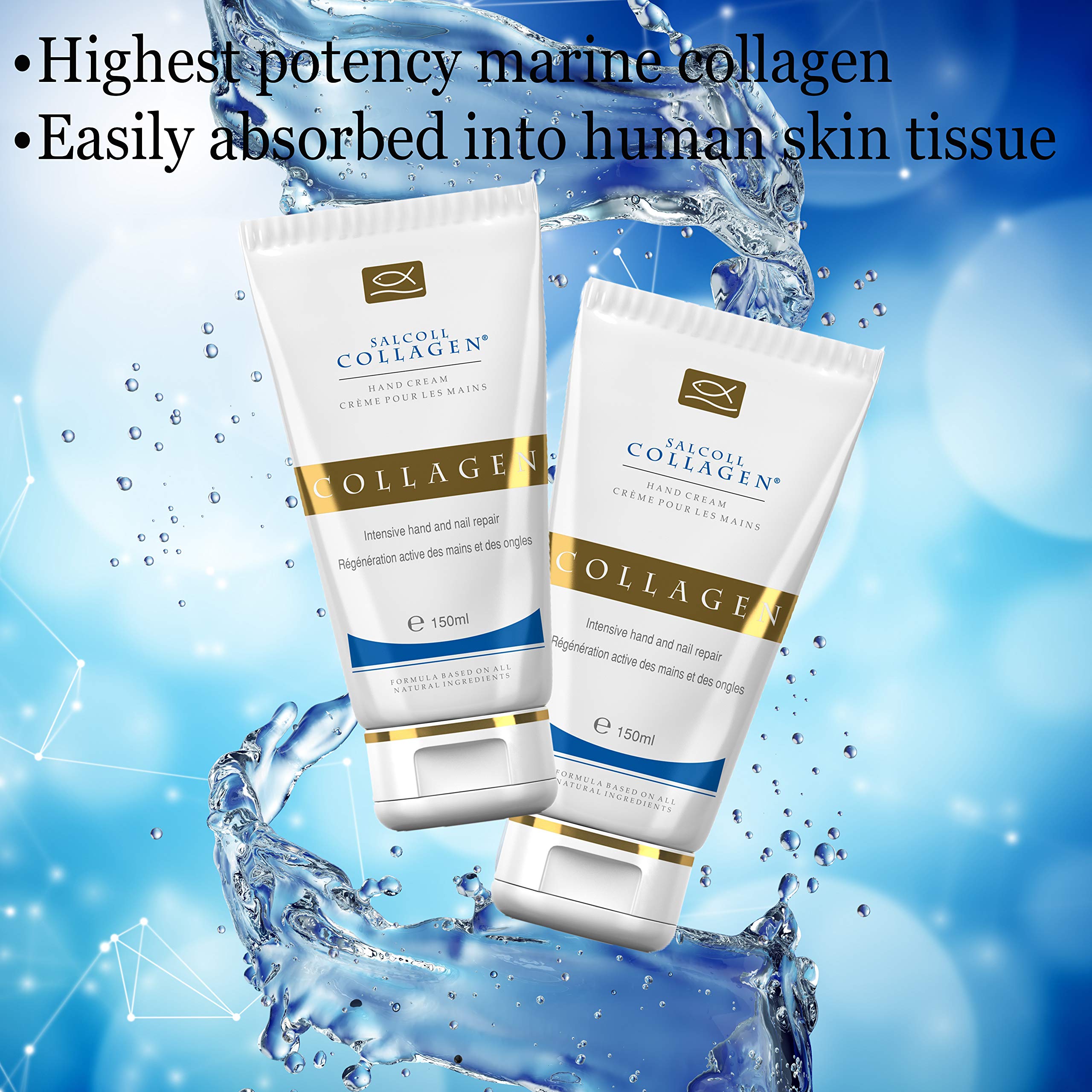 Salcoll Pure Bioactive Anti-Aging Collagen Repair Hand Cream – Hypoallergenic Moisturizer (150 ml)