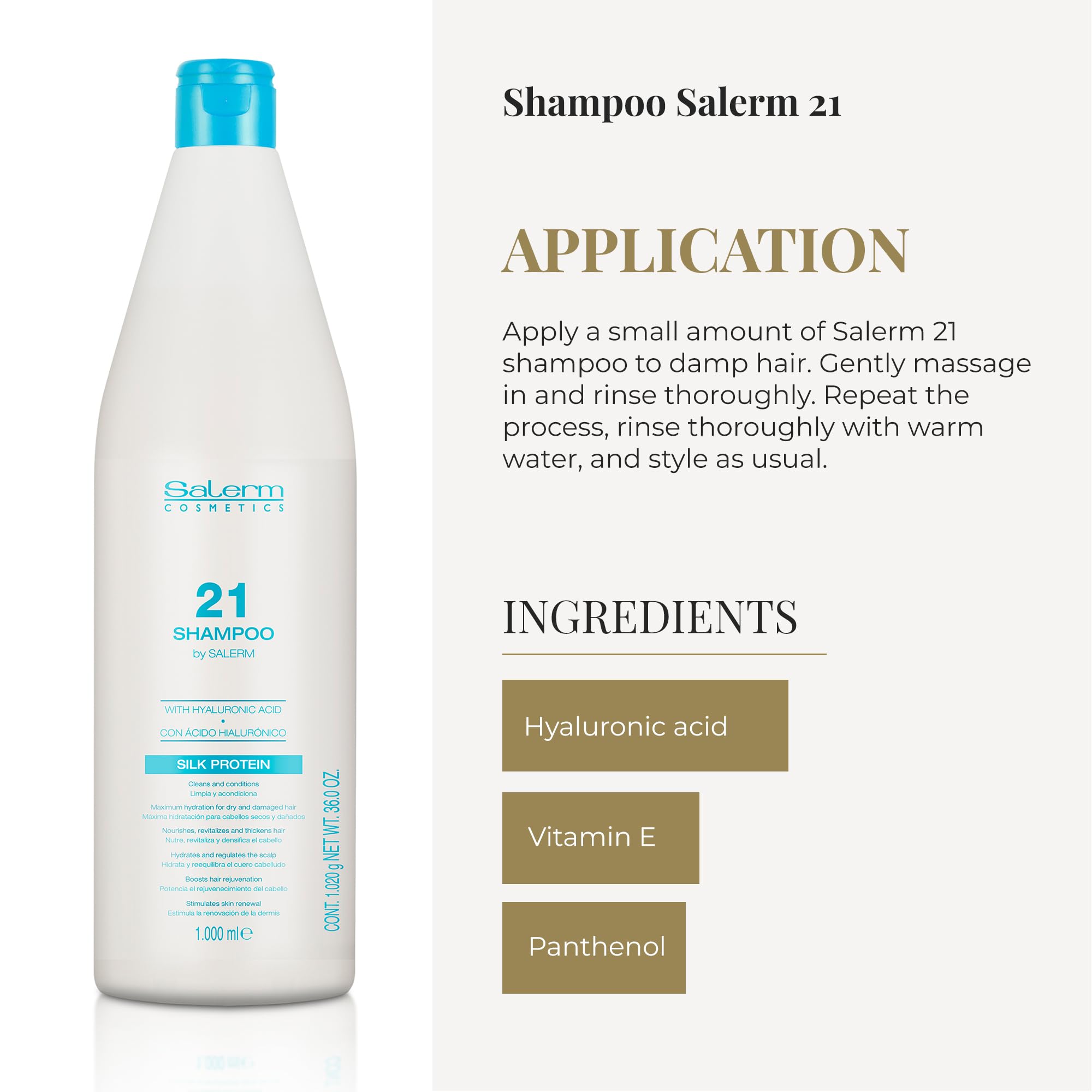 SALERM 21 Hydrating Shampoo with Silk Proteins – 1000 ml for Dry & Damaged Hair | Heat Protection