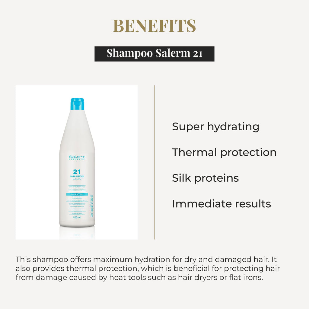 SALERM 21 Hydrating Shampoo with Silk Proteins – 1000 ml for Dry & Damaged Hair | Heat Protection