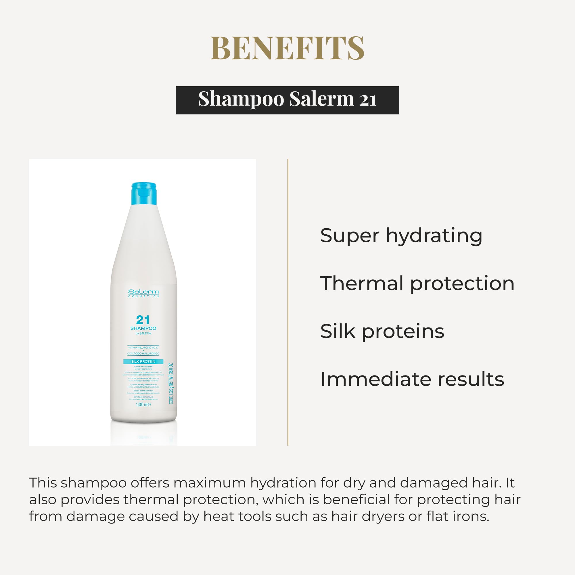 SALERM 21 Hydrating Shampoo with Silk Proteins – 1000 ml for Dry & Damaged Hair | Heat Protection