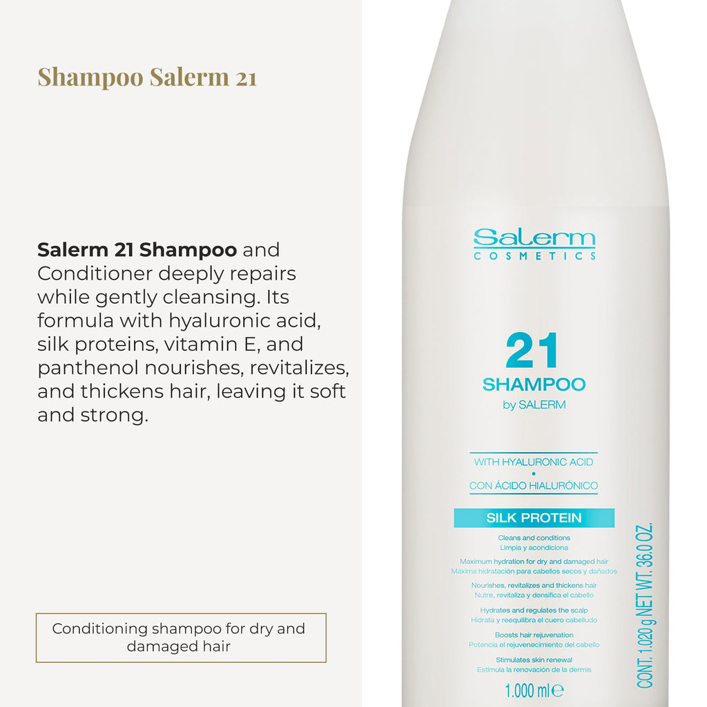 SALERM 21 Hydrating Shampoo with Silk Proteins – 1000 ml for Dry & Damaged Hair | Heat Protection