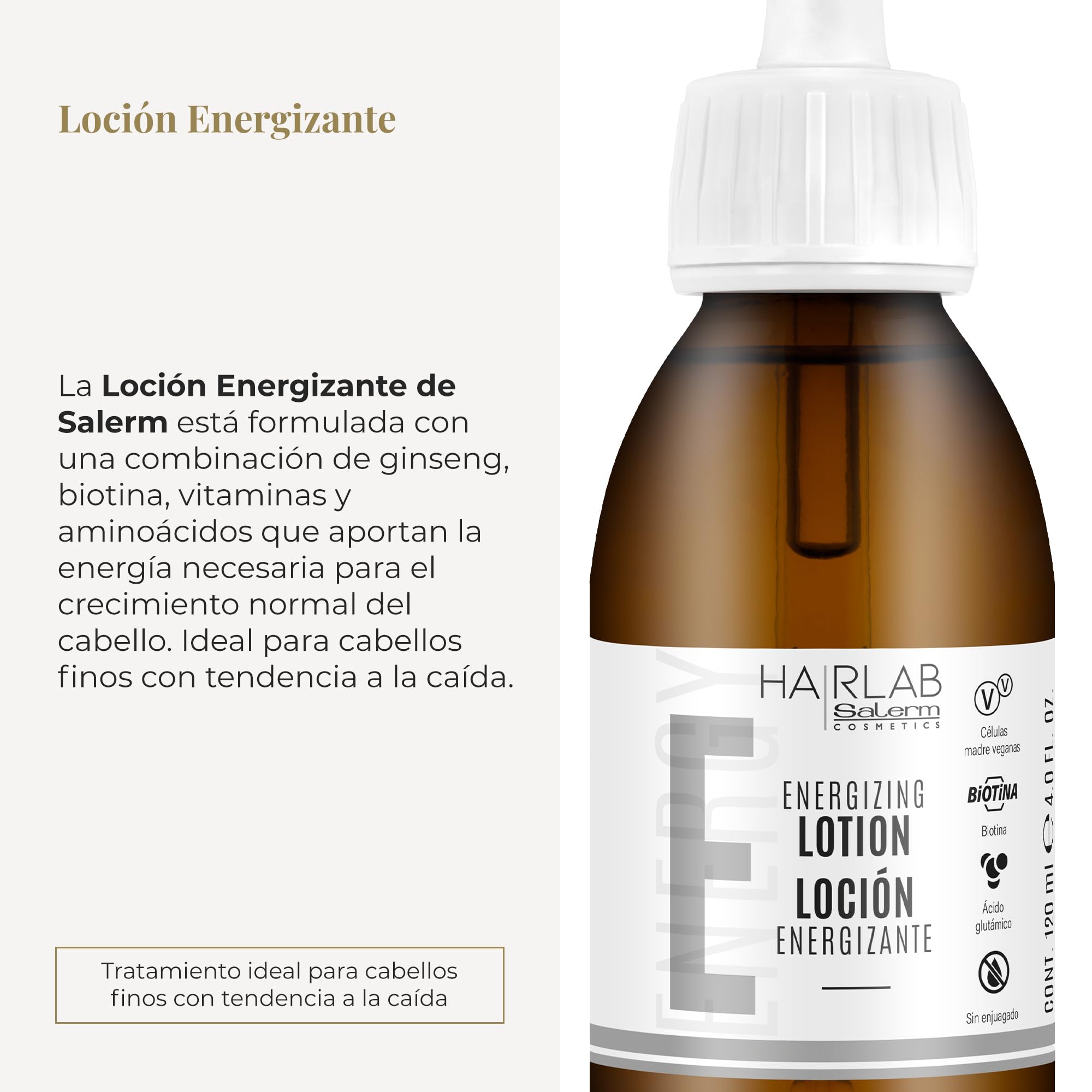 Salerm Hairlab Energizing Lotion – Clinically Tested Hair Strengthener, 4.0 oz for Fine, Thinning Hair