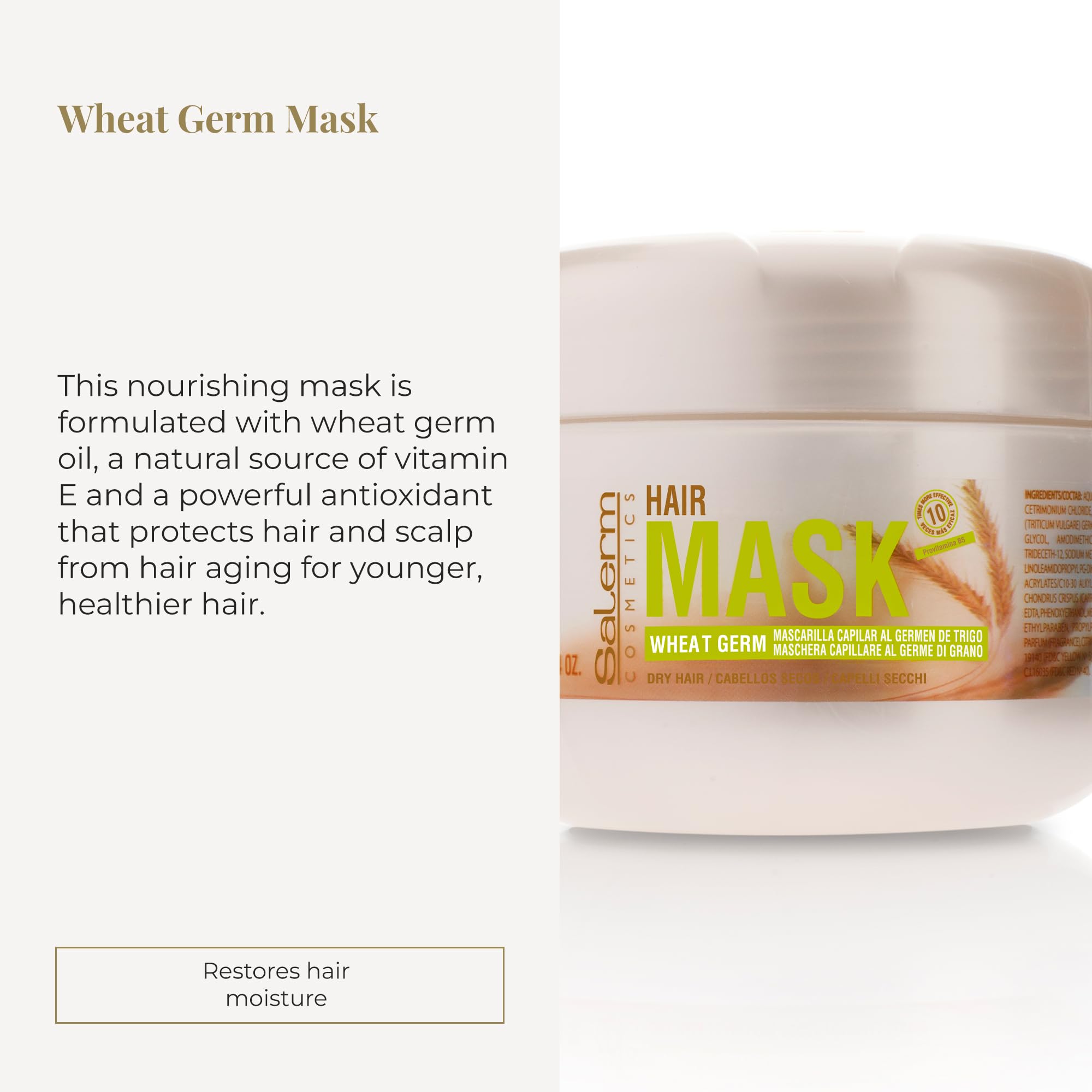 SALERM Nourishing Hair Mask with Wheat Germ – Deep Hydration for Dry & Damaged Hair | 6.74 oz