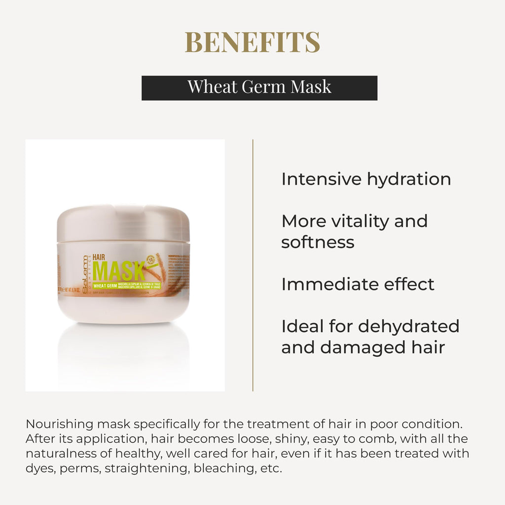 SALERM Nourishing Hair Mask with Wheat Germ – Deep Hydration for Dry & Damaged Hair | 6.74 oz