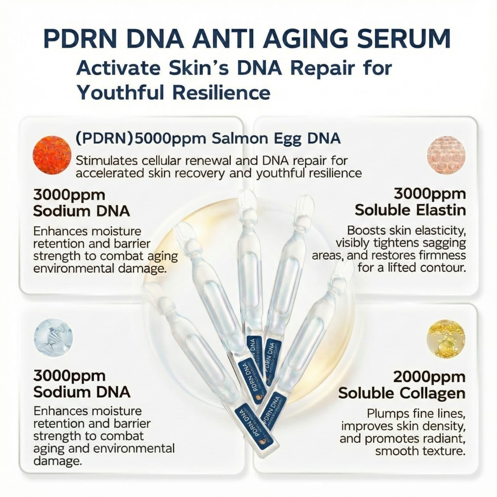 Salmoa Salmon DNA PDRN Serum — 99% PDRN, Collagen, Elastin & HA, 30 Capsules