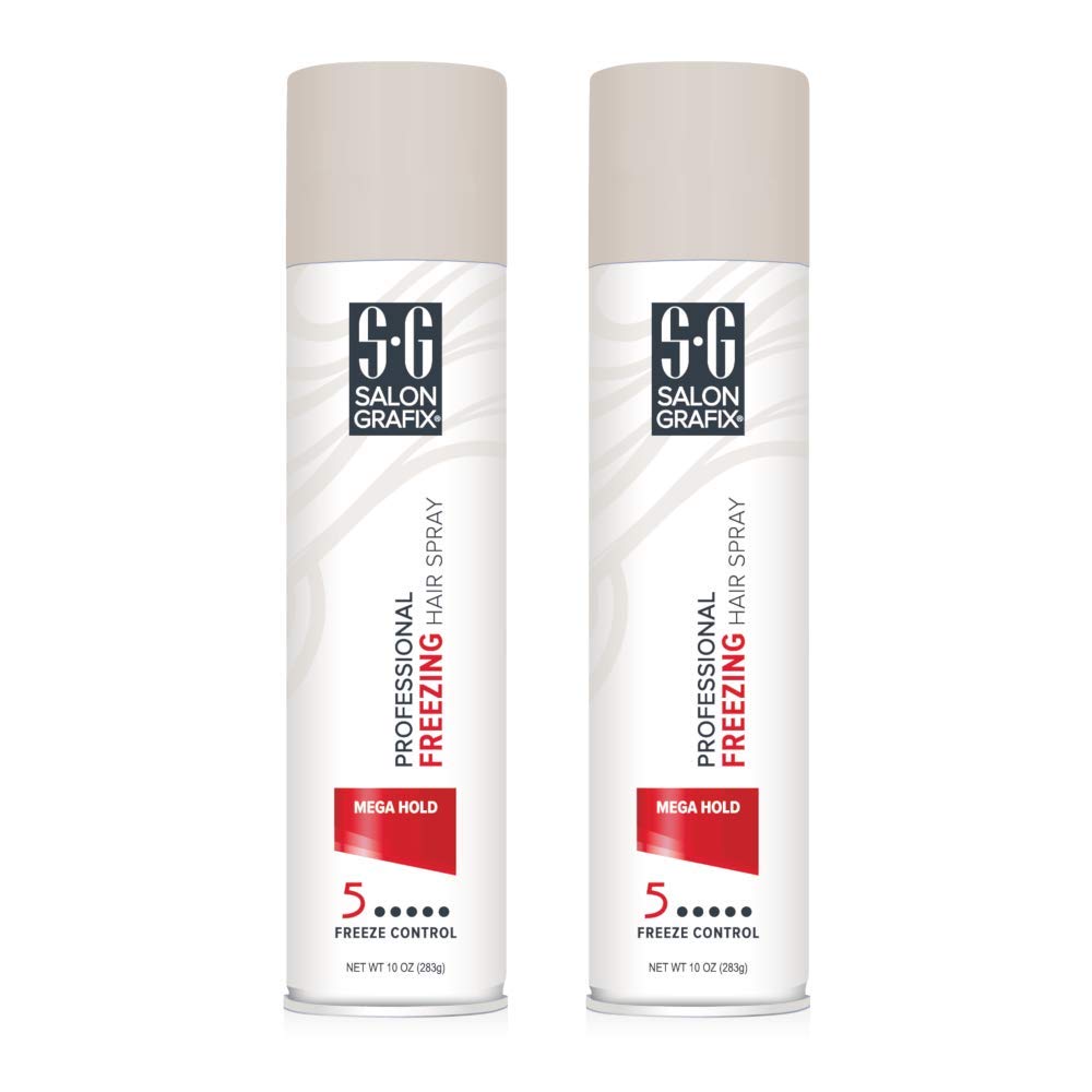 Salon Grafix Freezing Mega Hold Hairspray 10oz (295ml) – Quick-Dry, Mega Hold (2 Pack)