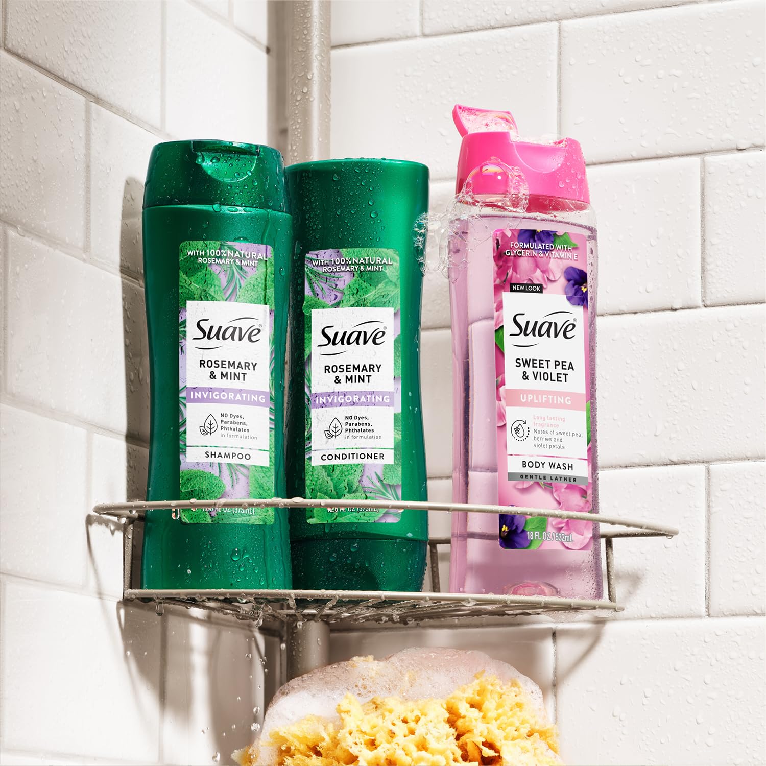 Suave Shampoo and Conditioner, Rosemary & Mint – Invigorating Formula with 100% Natural Essential Oils, 12.6 Oz Ea