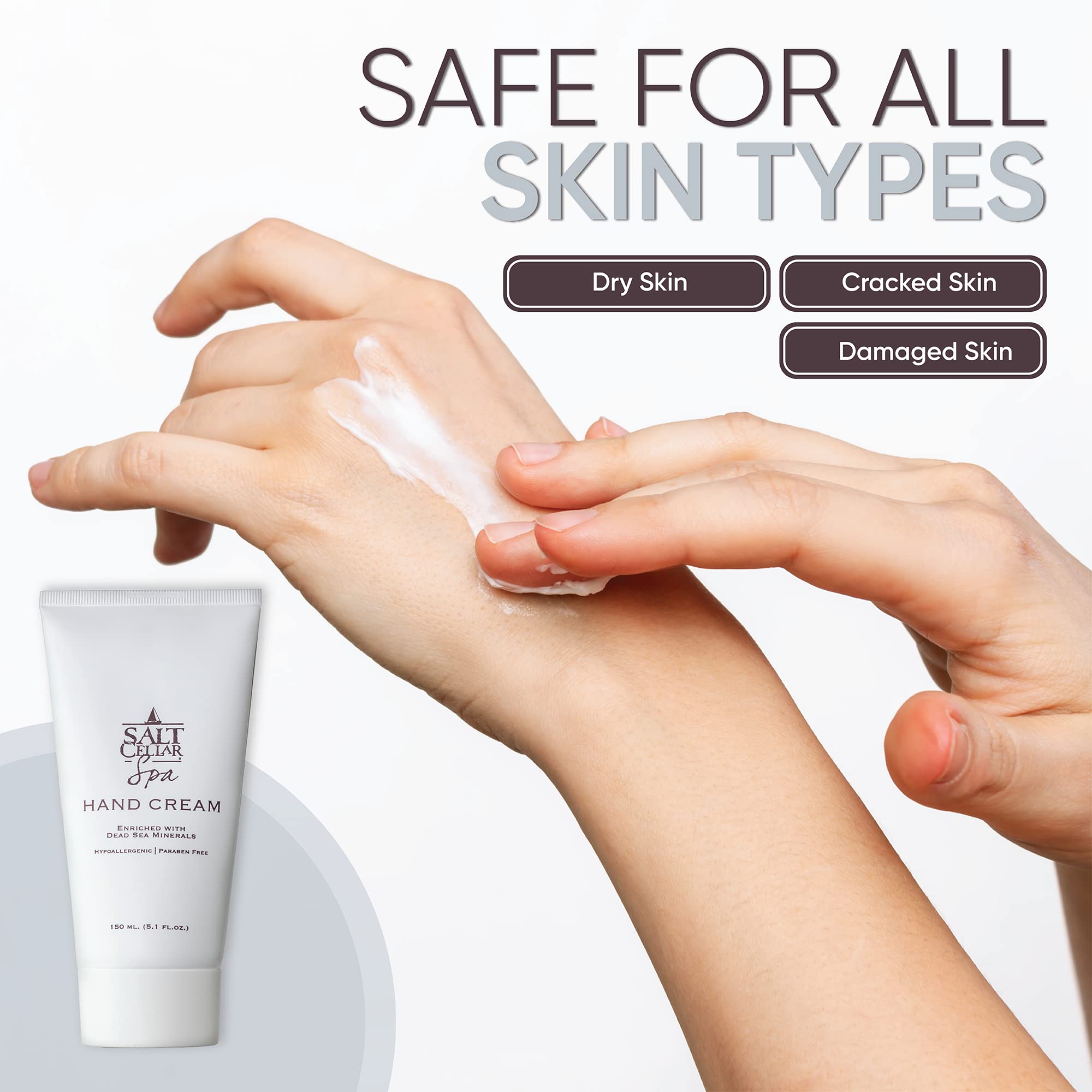 Salt Cellar Spa Dead Sea Mineral Hand Cream | Fast-Absorbing Moisturizer with Glycerin & Olive Oil (5.1 oz)