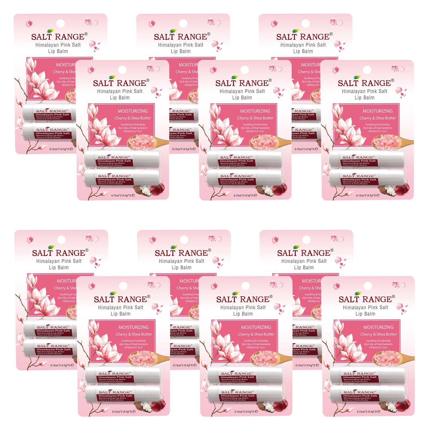 Salt Range Lip Balm with Cherry & Shea Butter – Hydrating Organic Lip Moisturizer, 12-Count Pack
