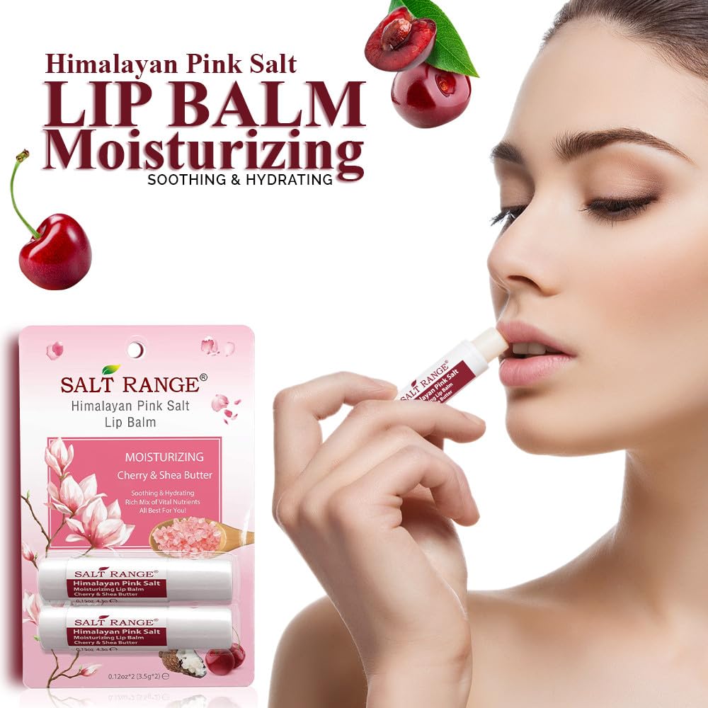Salt Range Lip Balm with Cherry & Shea Butter – Hydrating Organic Lip Moisturizer, 12-Count Pack