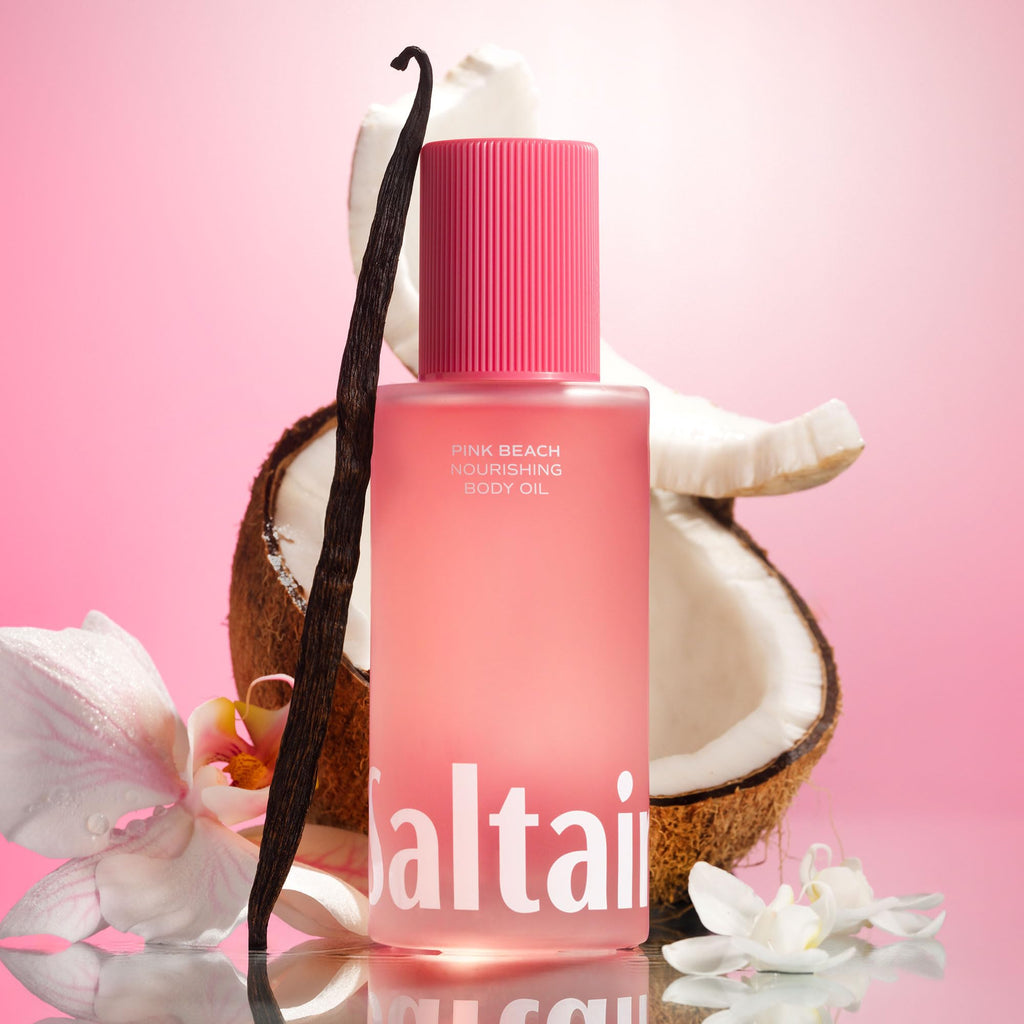 Saltair Body Oil – Pink Beach Scent, Lightweight Hydration for All Skin Types (4oz Pump)