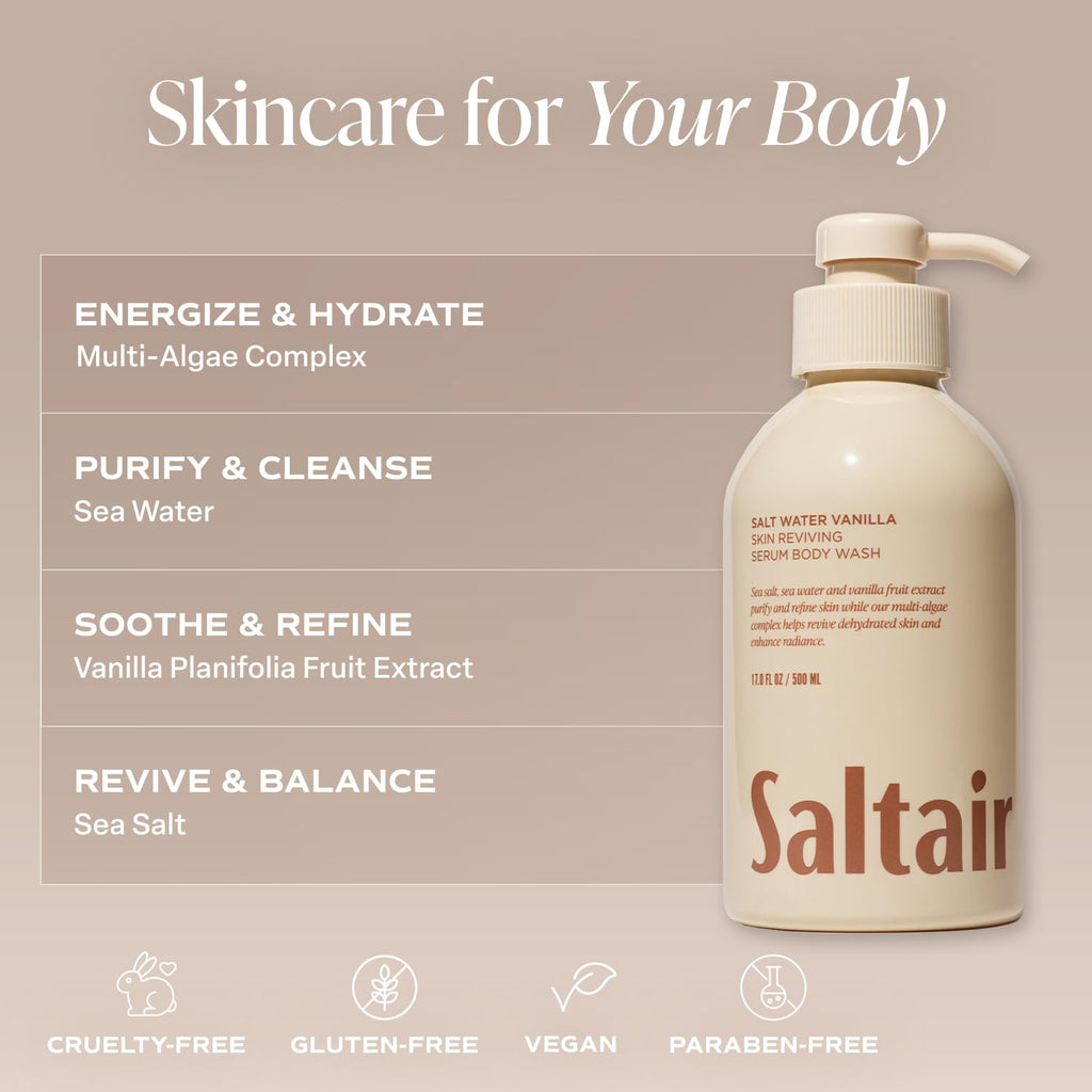 Saltair Body Wash Salt Water Vanilla 2-Pack | Hydrating Cleanser with Monoi Oil & Cupuacu Butter