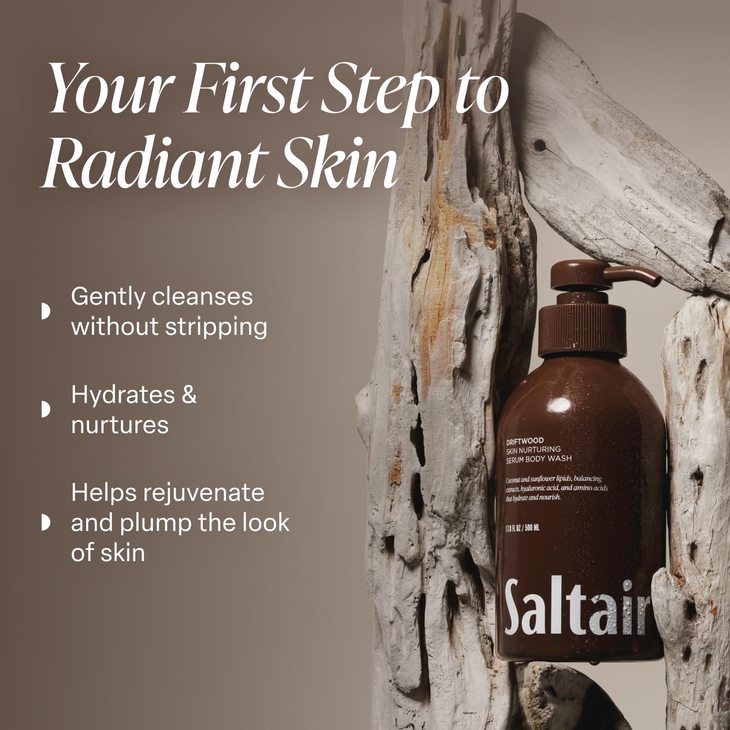 Saltair Driftwood Body Wash – Hydrating 2x17oz Cleanser with Hyaluronic Acid