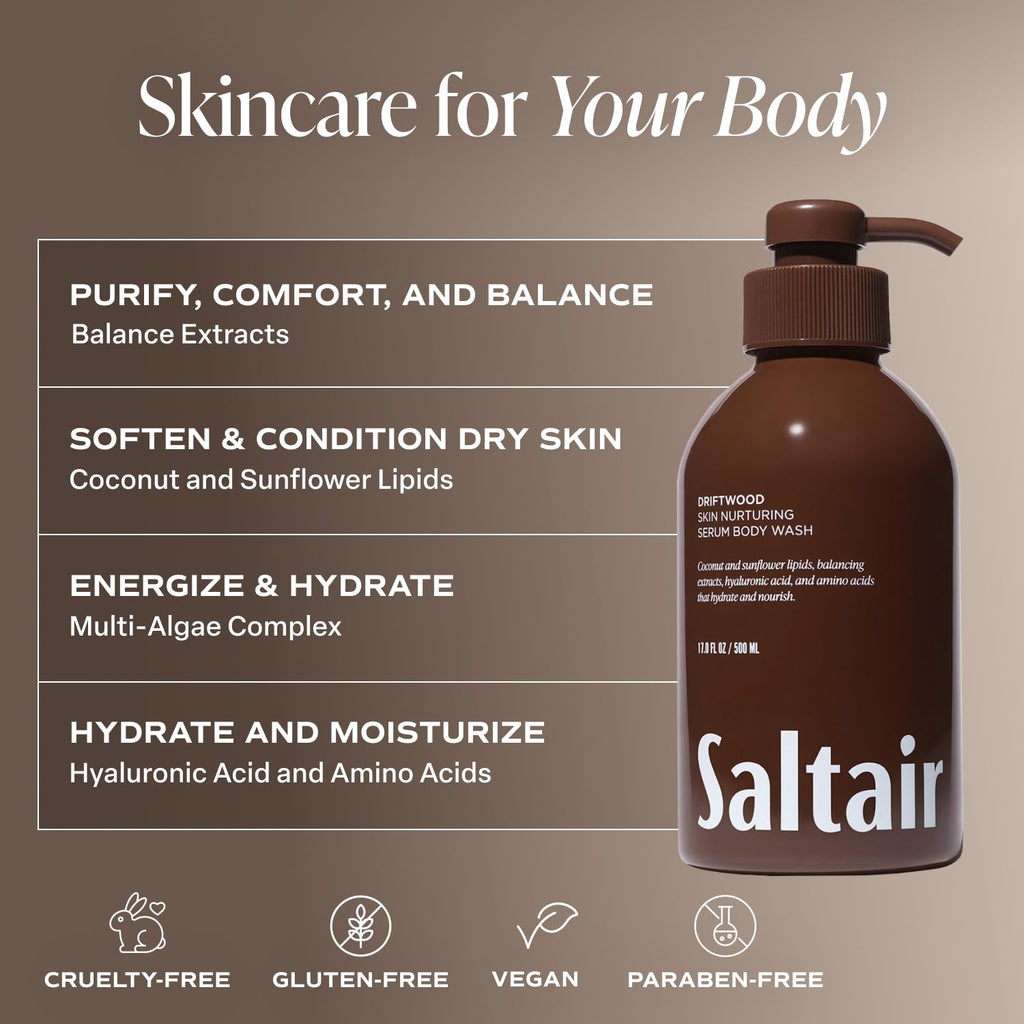 Saltair Driftwood Body Wash – Hydrating 2x17oz Cleanser with Hyaluronic Acid