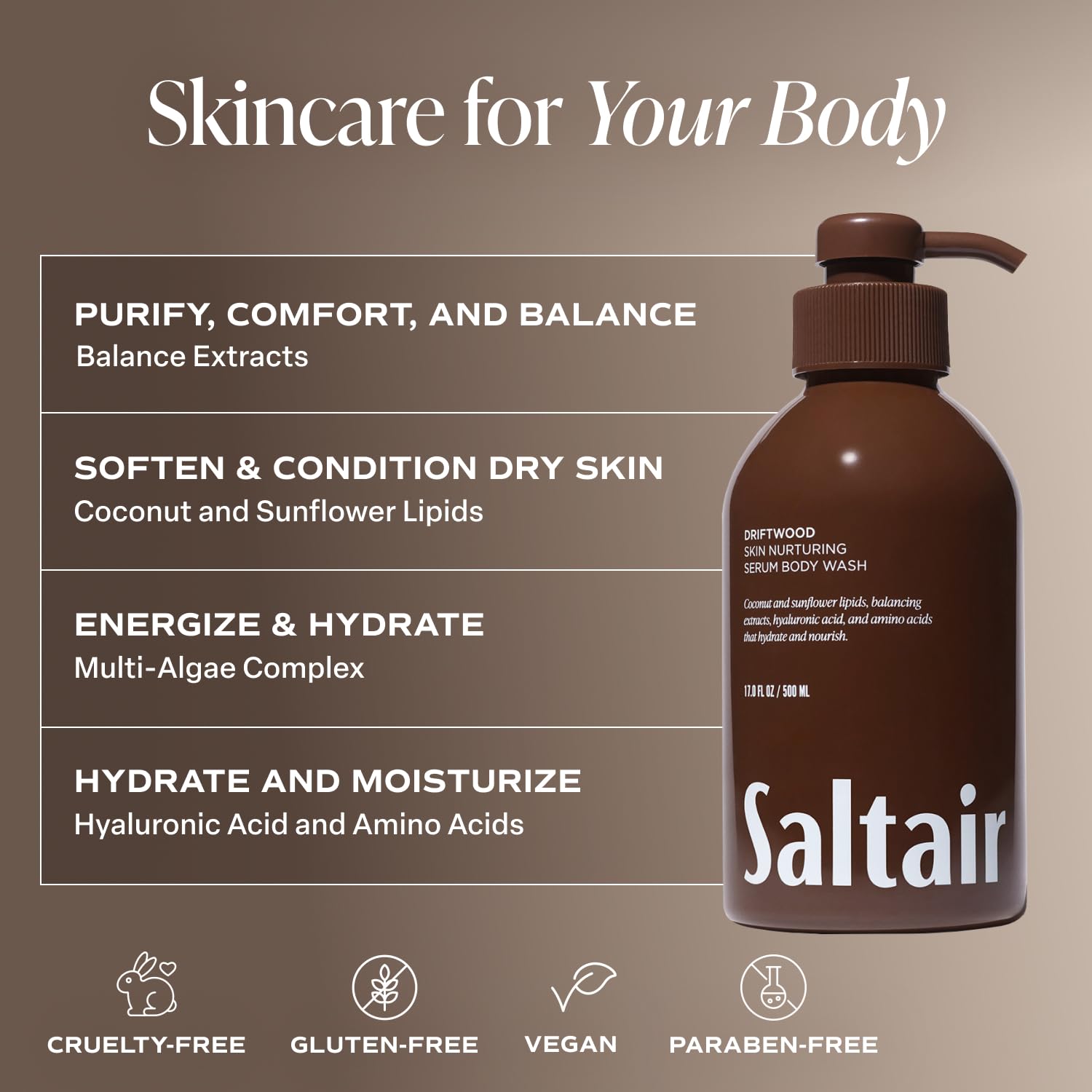 Saltair Driftwood Body Wash – Hydrating 2x17oz Cleanser with Hyaluronic Acid