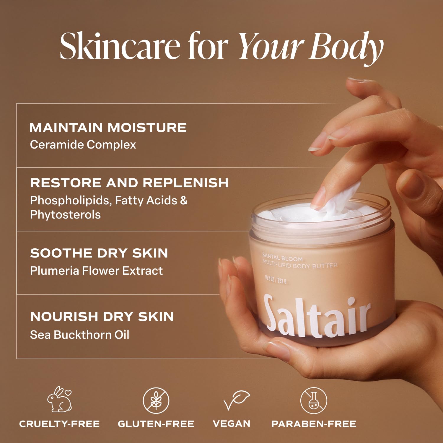 Saltair Multi-Lipid Body Butter – Rich Hydration with Ceramide Complex | Santal Bloom 10oz