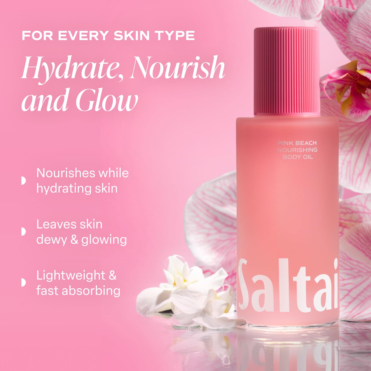 Saltair Body Oil – Pink Beach Scent, Lightweight Hydration for All Skin Types (4oz Pump)