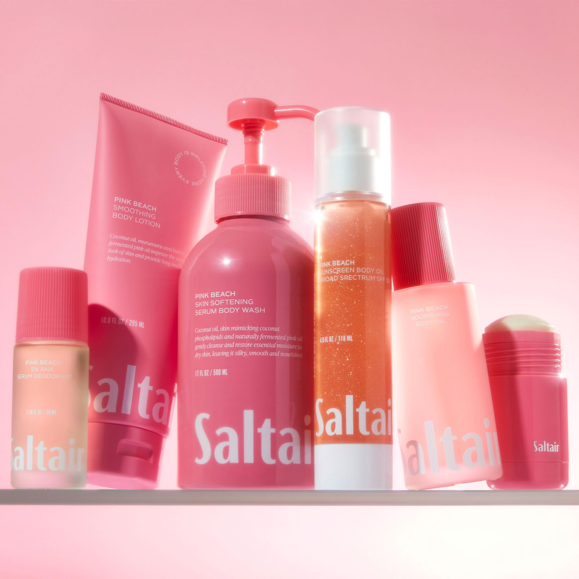 Saltair Body Oil – Pink Beach Scent, Lightweight Hydration for All Skin Types (4oz Pump)