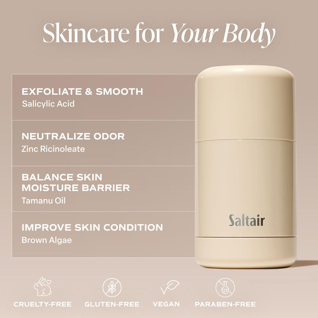 Saltair Salt Water Vanilla Deodorant 2PK – Aluminum-Free, Refillable, 24-Hour Freshness