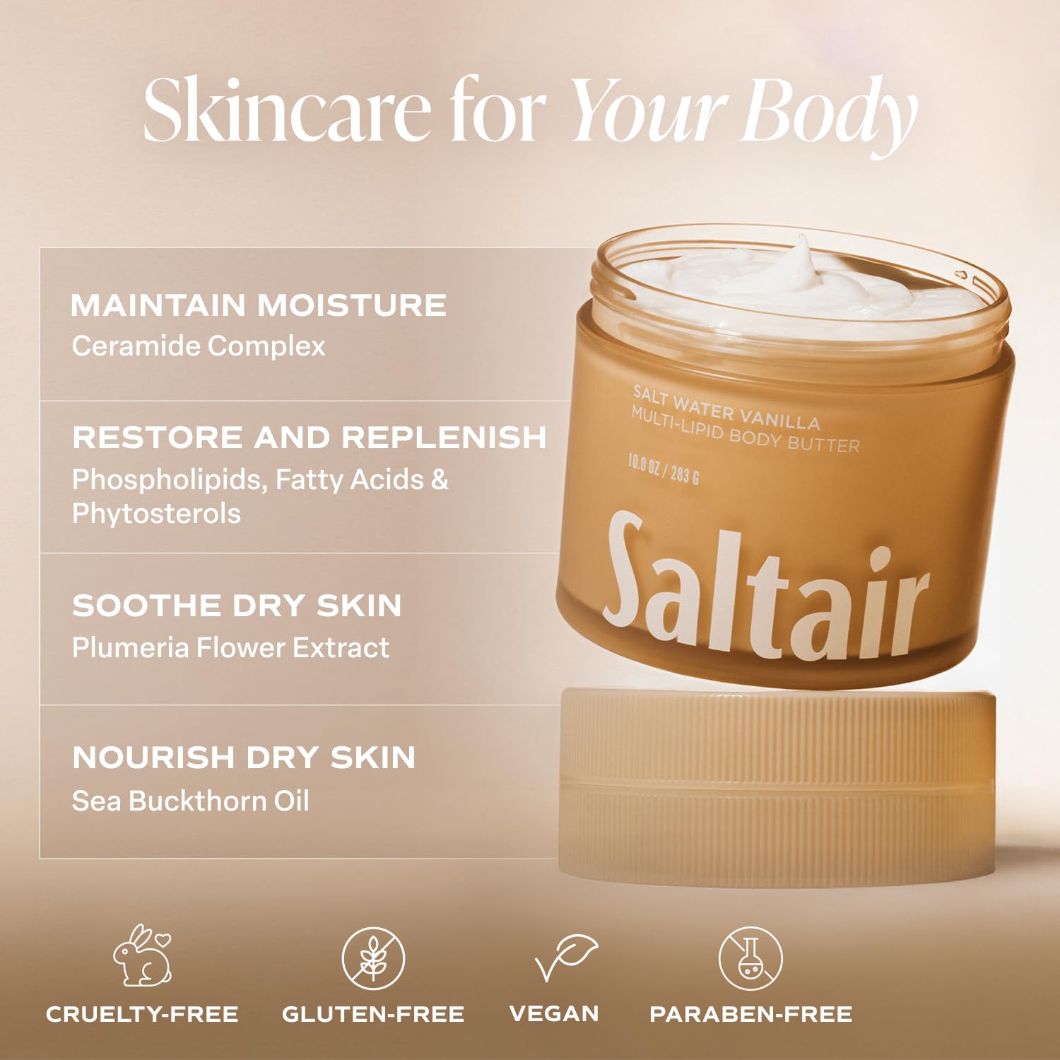 Saltair Multi-Lipid Body Butter – Rich Hydration with Ceramide Complex | Salt Water Vanilla 10oz