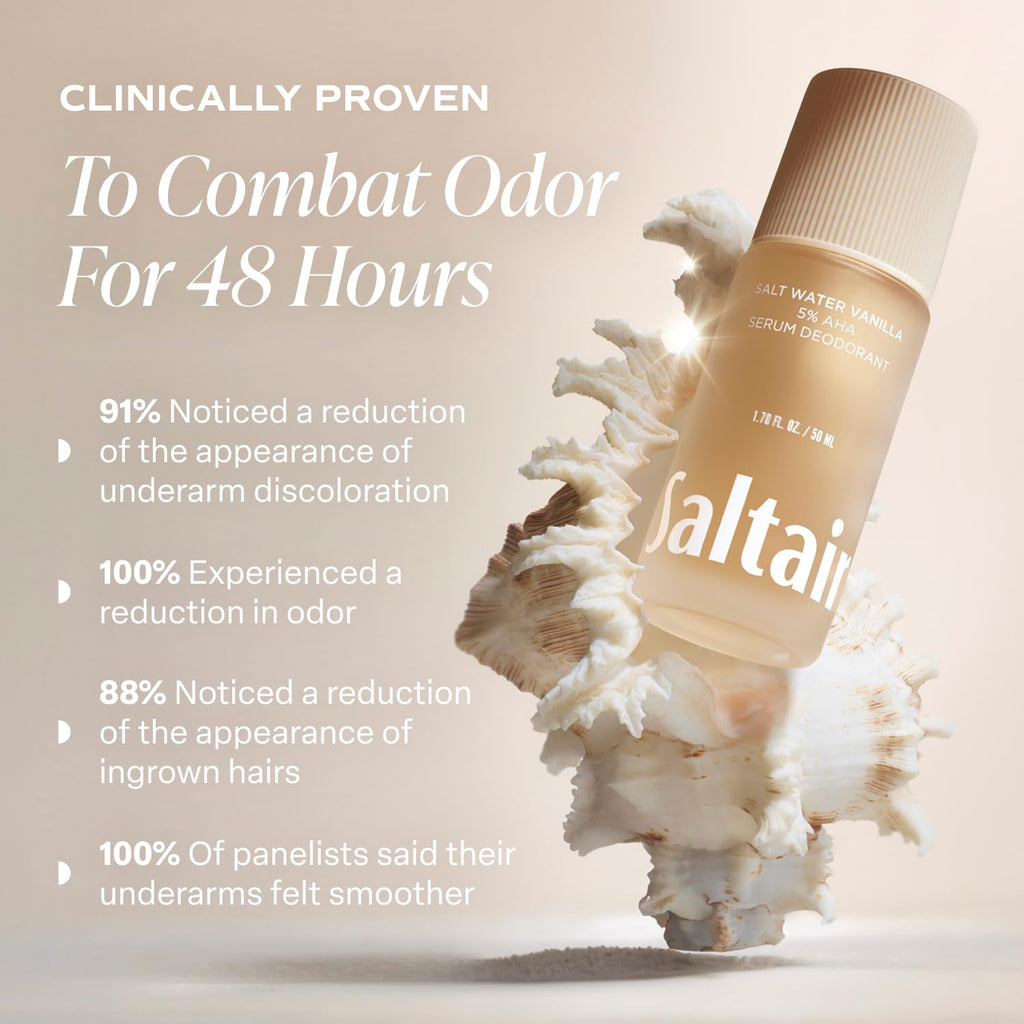 Saltair Serum Deodorant Salt Water Vanilla 2 Pack — 5% AHA Formula, Aluminum-Free Odor Control