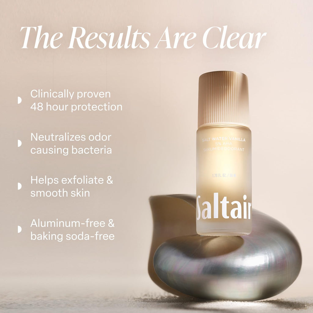 Saltair Serum Deodorant Salt Water Vanilla 2 Pack — 5% AHA Formula, Aluminum-Free Odor Control