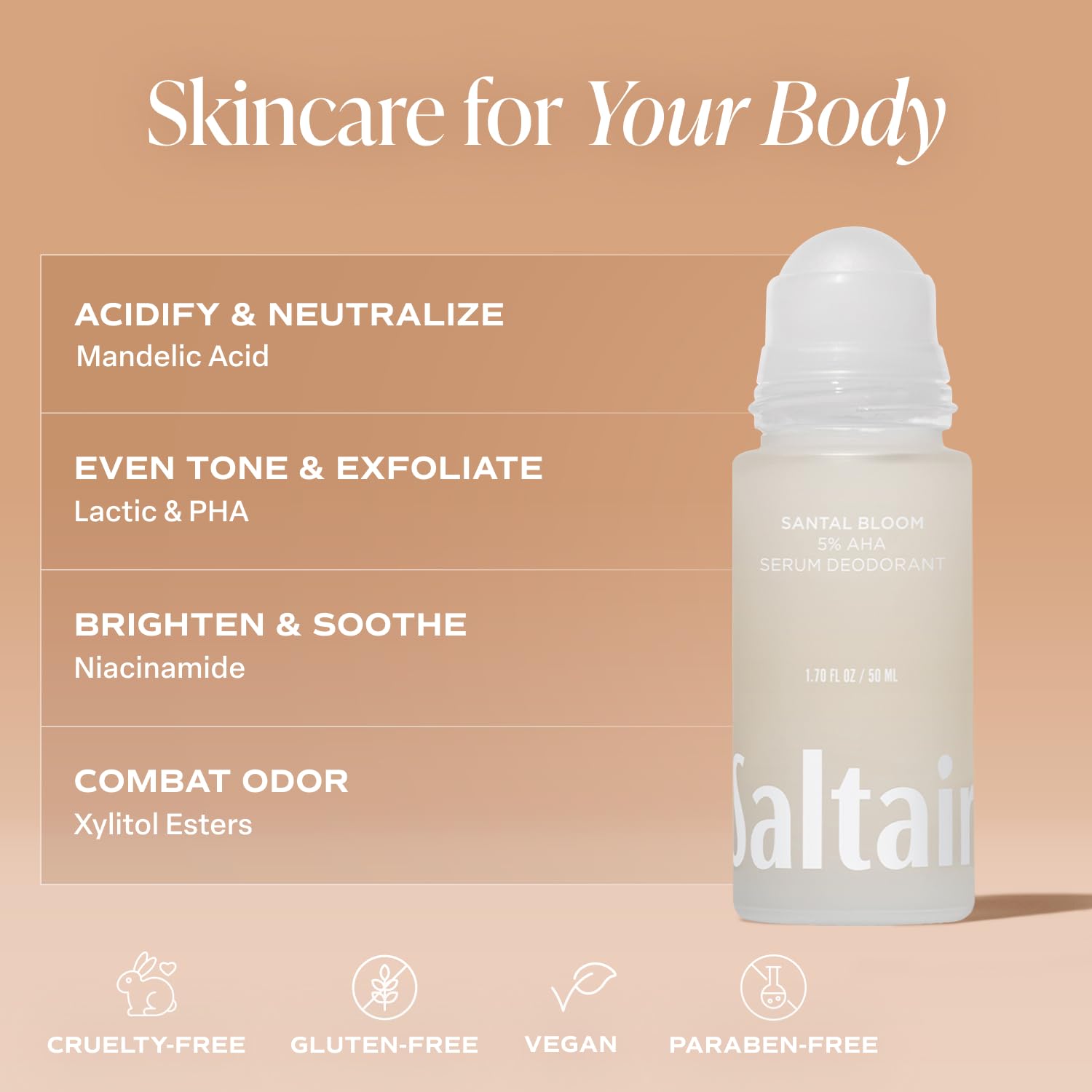 Saltair Serum Deodorant Santal Bloom – 2 Pack, 5% AHA, Aluminum-Free Odor Protection
