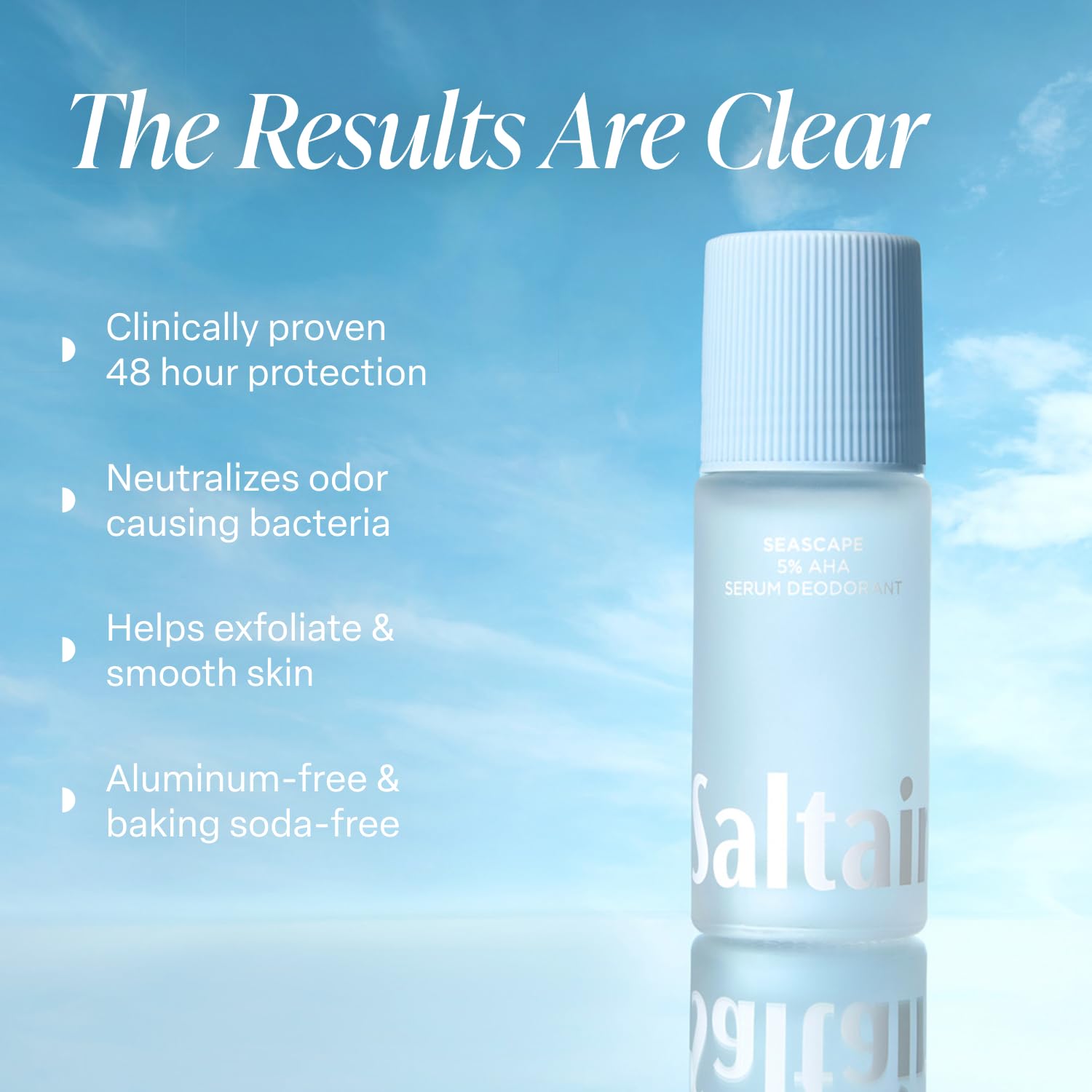 Saltair Serum Deodorant Seascape 2 Pack – 5% AHA Formula, Aluminum-Free Roll-On, 2x1.7oz