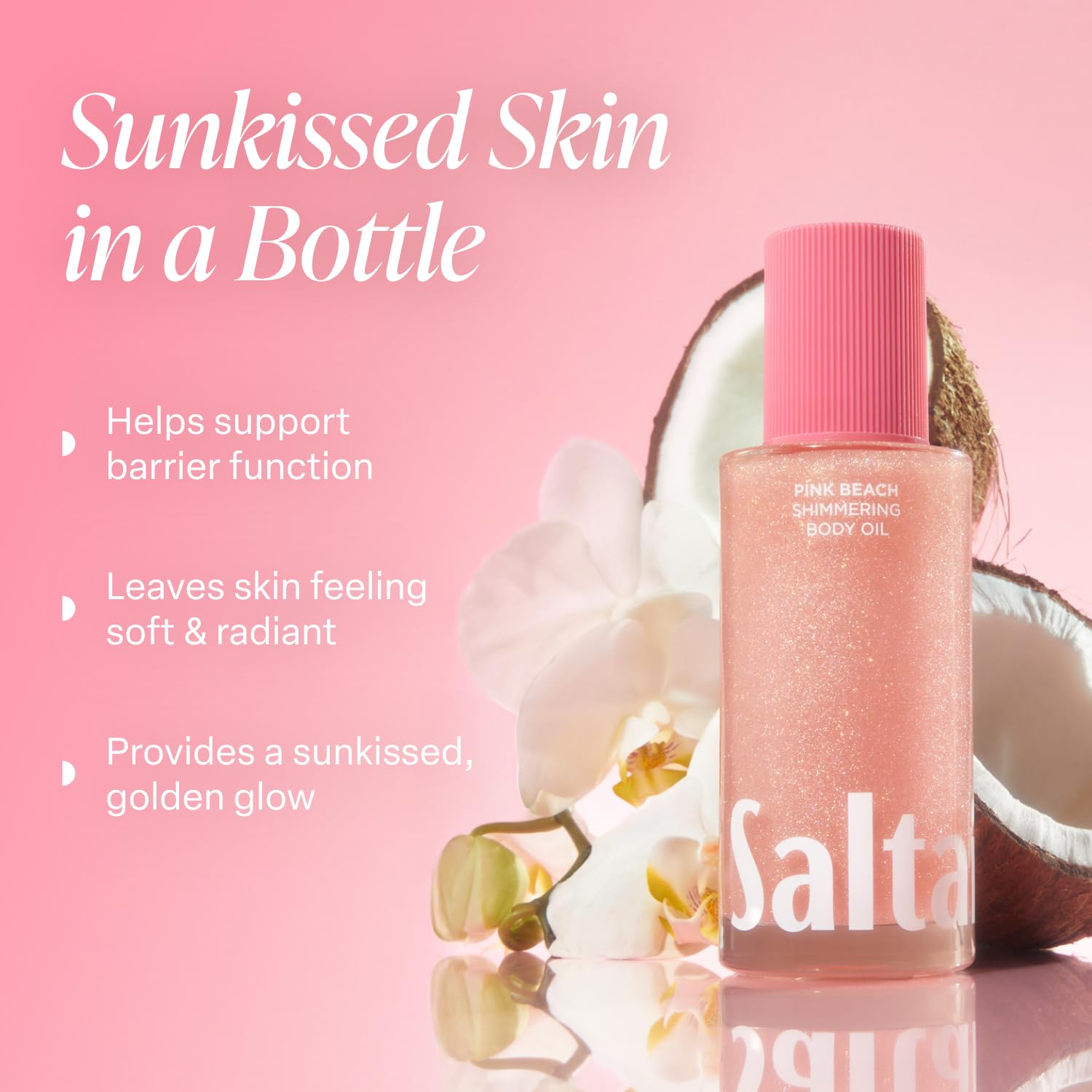 Saltair Shimmering Body Oil – Pink Beach Glow, Light-Reflecting Pearls, 4 Fl Oz