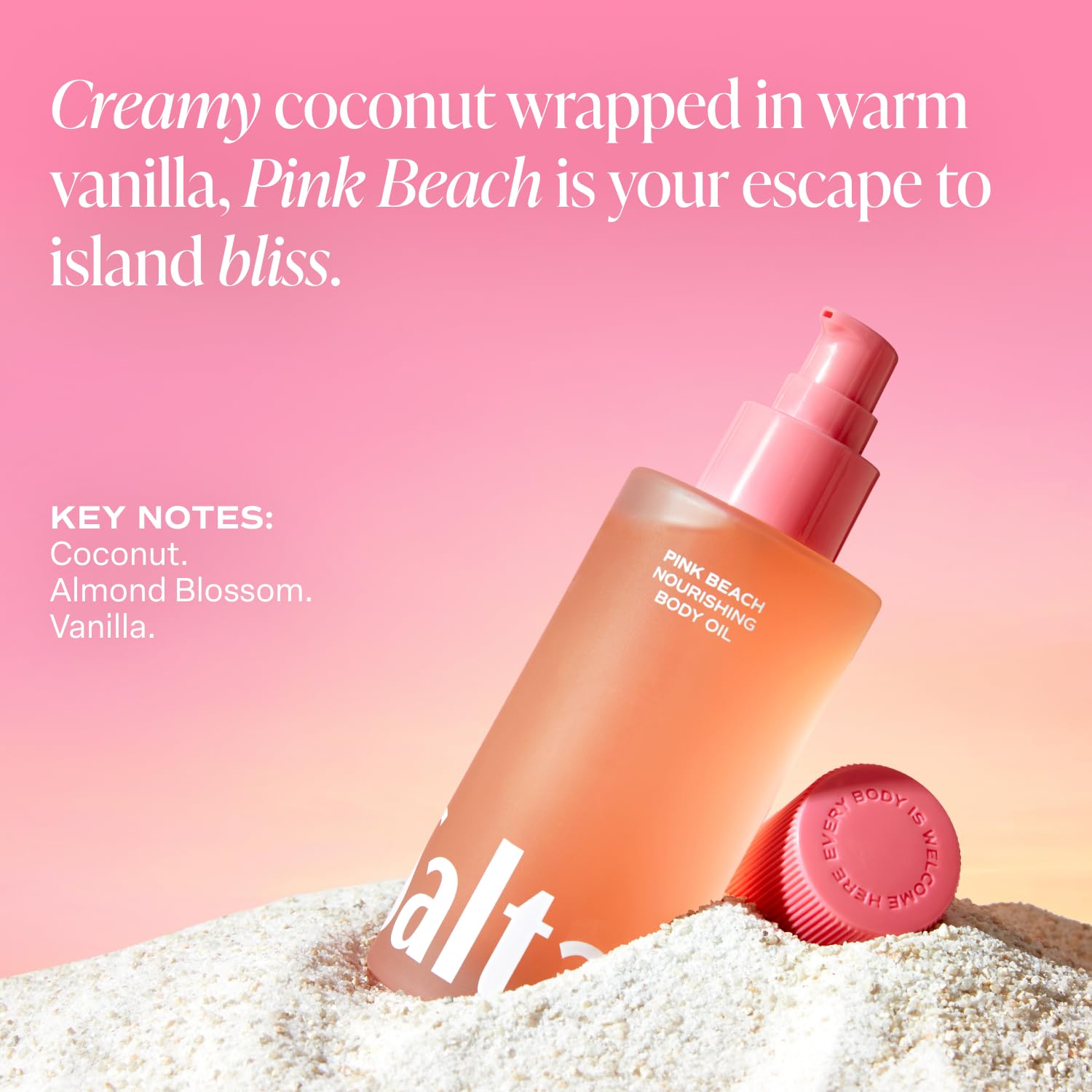 Saltair Body Oil – Pink Beach Scent, Lightweight Hydration for All Skin Types (4oz Pump)