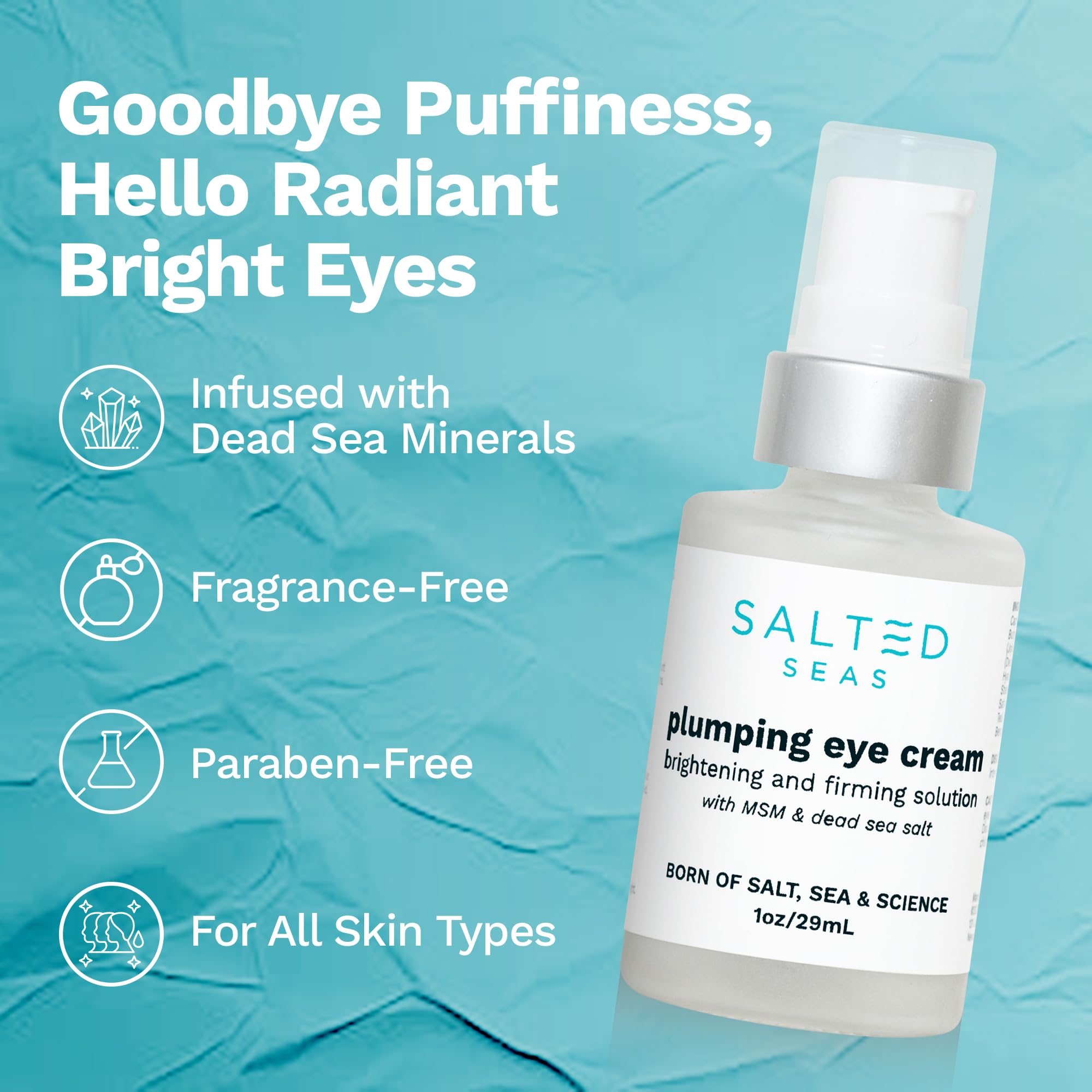 Salted Seas Plumping Eye Cream – Hydrating, Firming & Brightening Under-Eye Treatment | Made in USA