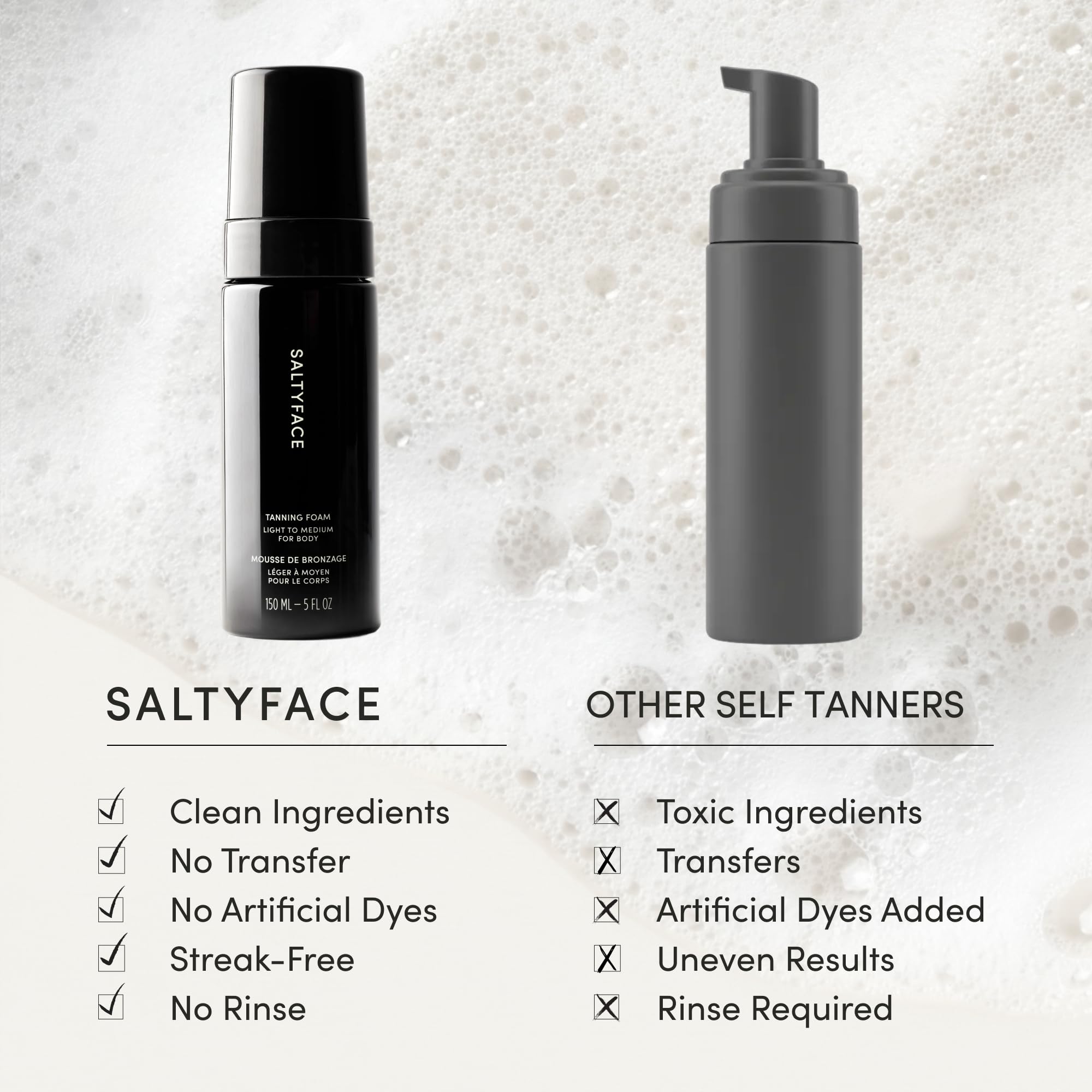 Saltyface Tanning Foam (Light to Medium) – Self Tanner for Body, No Color Transfer