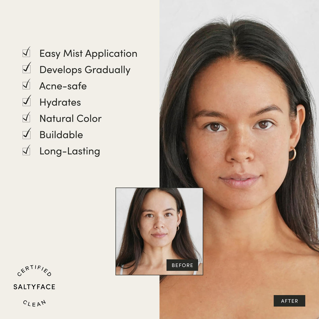 SALTYFACE Tanning Water (Medium to Dark) – Oil-Free, Fragrance-Free Self Tanner for Face, Neck, Ears, Chest