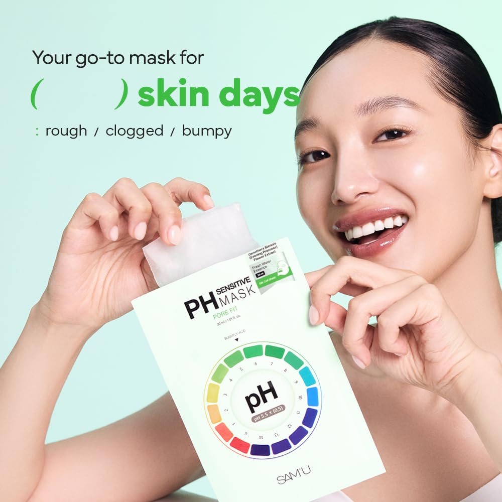 SAM’U PH Sensitive Pore Fit Mask — Pore Tightening & Gentle Exfoliation (Vegan Sheet Mask, 5 Sheets)