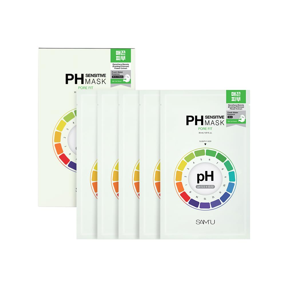 SAM’U PH Sensitive Pore Fit Mask — Pore Tightening & Gentle Exfoliation (Vegan Sheet Mask, 5 Sheets)