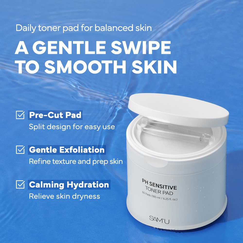 SAM'U PH Sensitive Toner Pad – Splitable Dual-Textured Vegan Exfoliating Pads