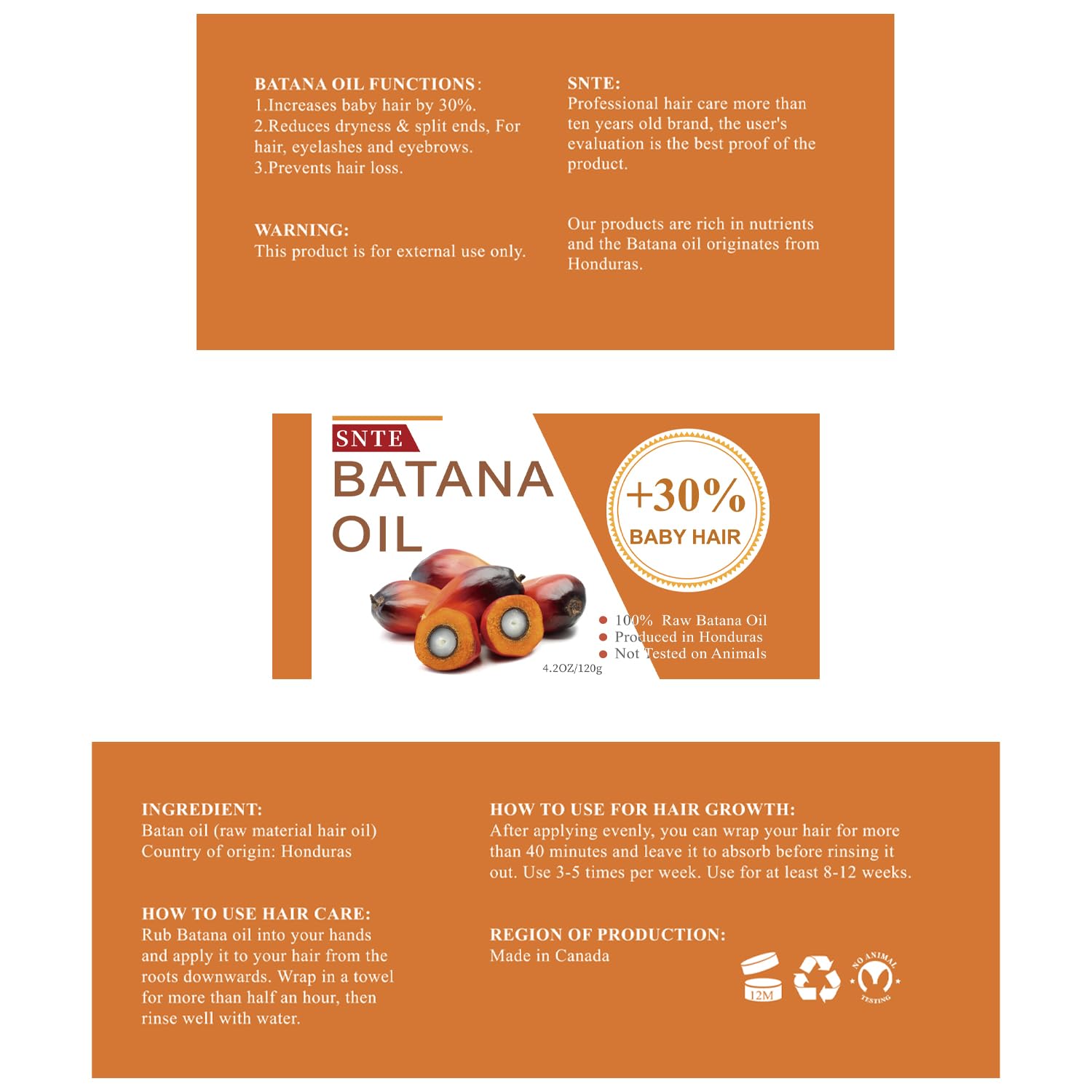 Samnyte Batana Oil for Hair Growth – 100% Pure, Honduras Unrefined, 4.2 oz