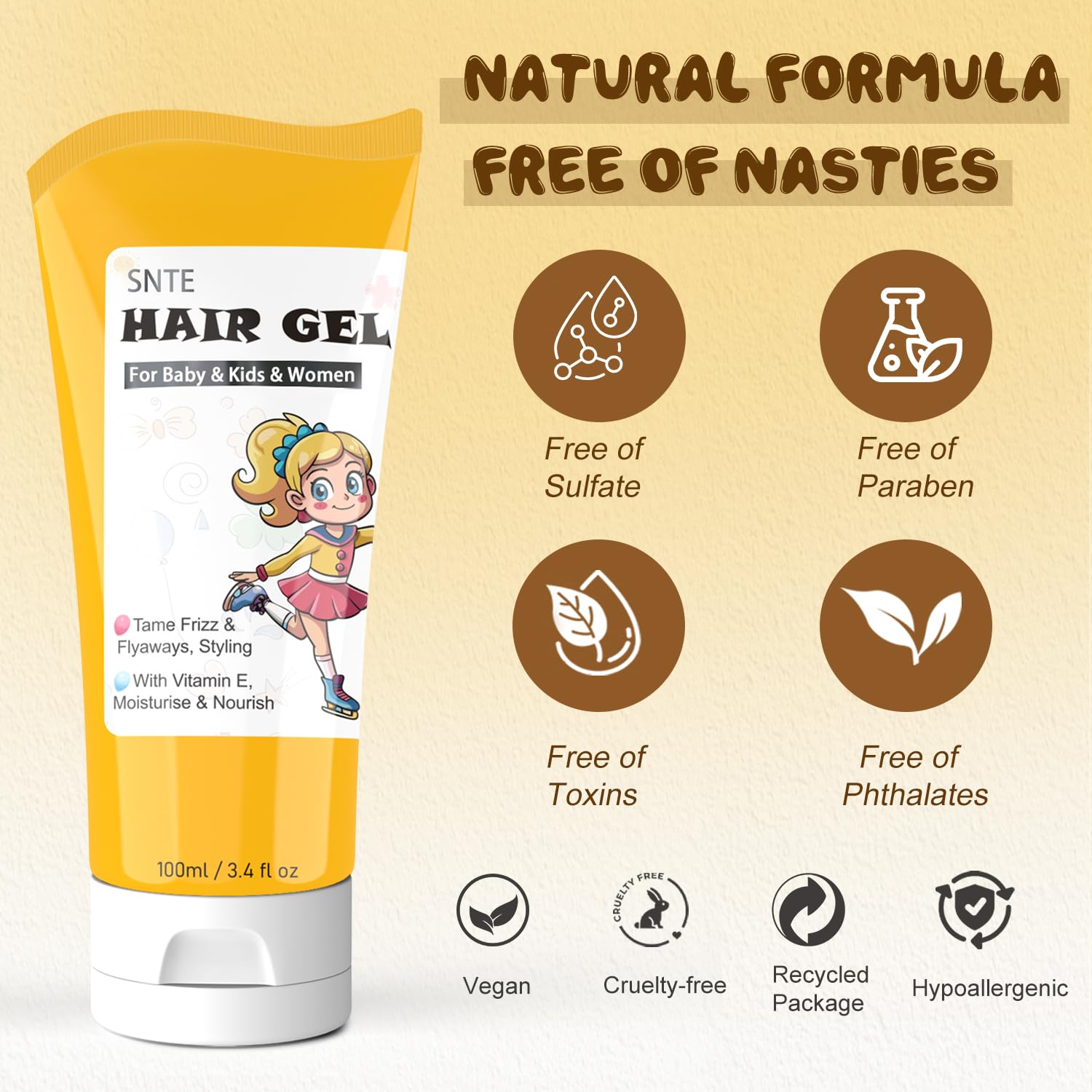 Samnyte Hair Gel for Kids – Flexible Hold, Vitamin E Moisturize & Nourish (3.4 Fl Oz)