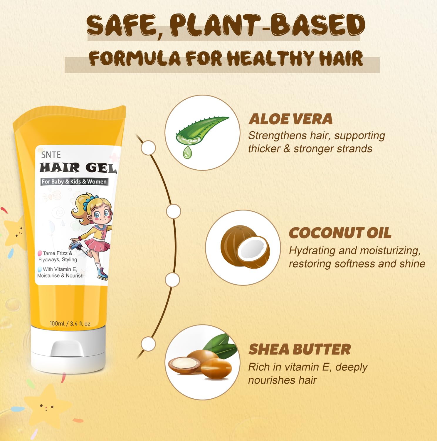 Samnyte Hair Gel for Kids – Flexible Hold, Vitamin E Moisturize & Nourish (3.4 Fl Oz)