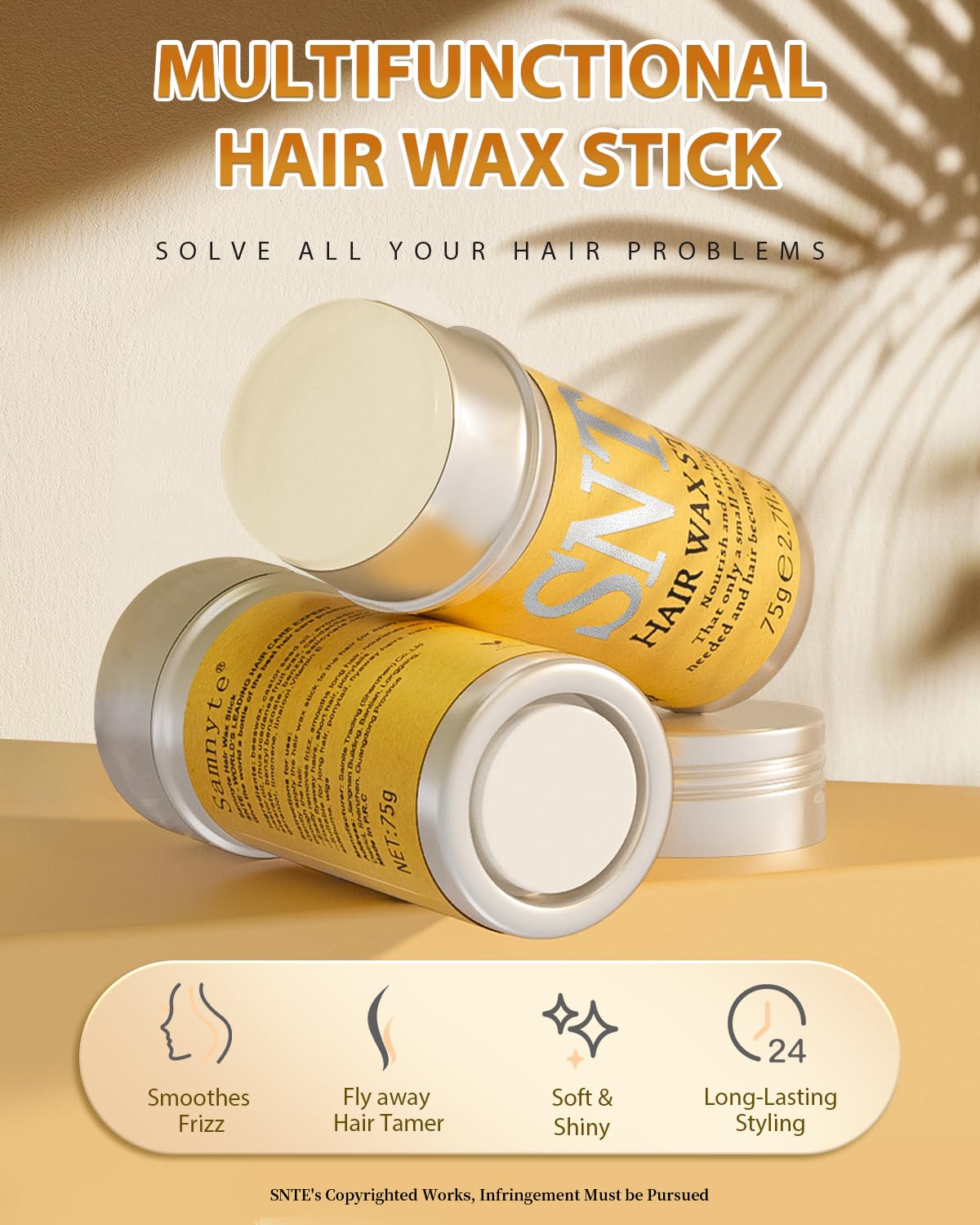 Samnyte Hair Wax Stick – 3pcs, Frizz Control, No Residue, Non-Greasy (2.7 oz)