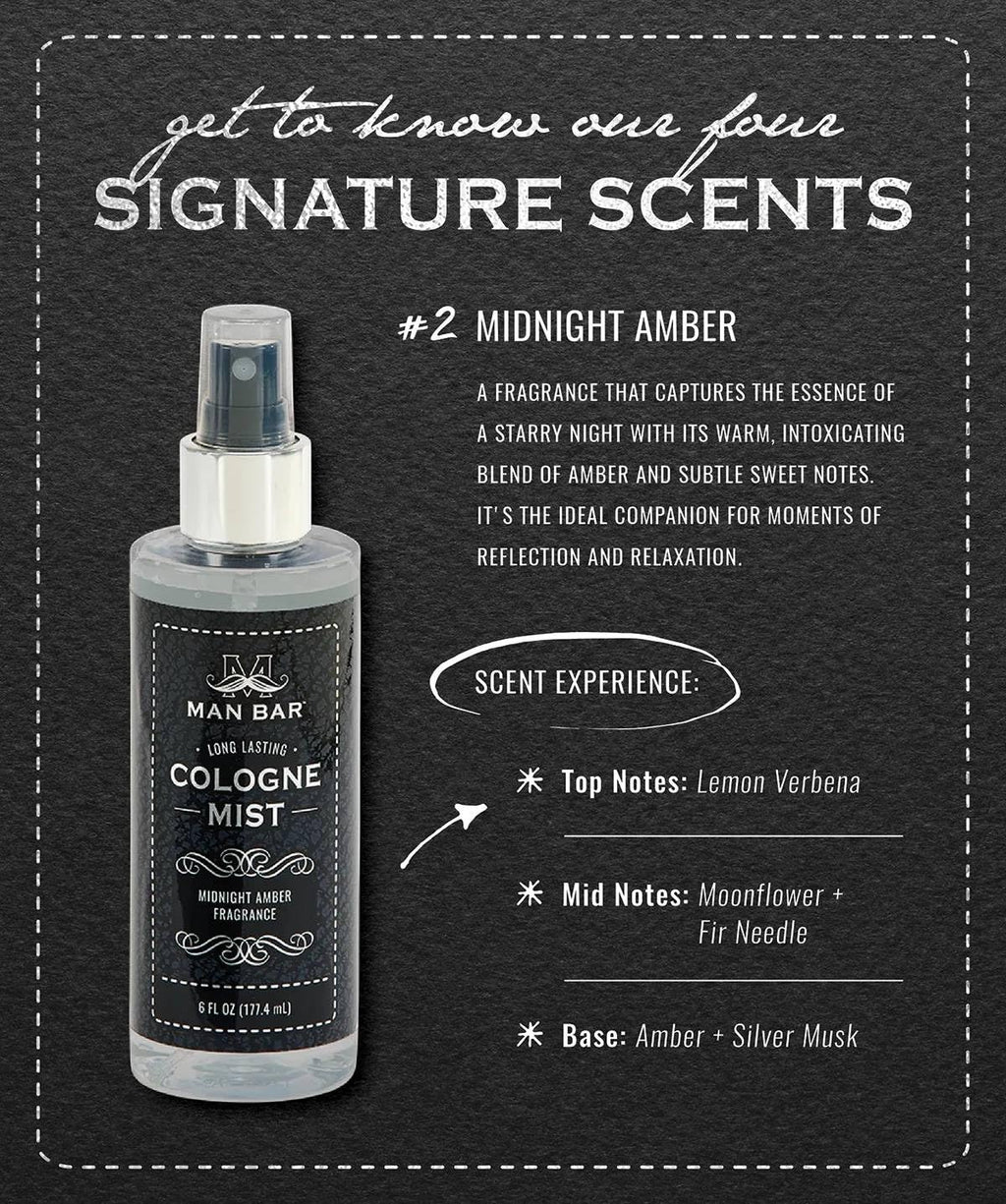 San Francisco Soap Company MAN BAR Cologne Mist Midnight Amber – Long-Lasting Scent, 6 fl oz