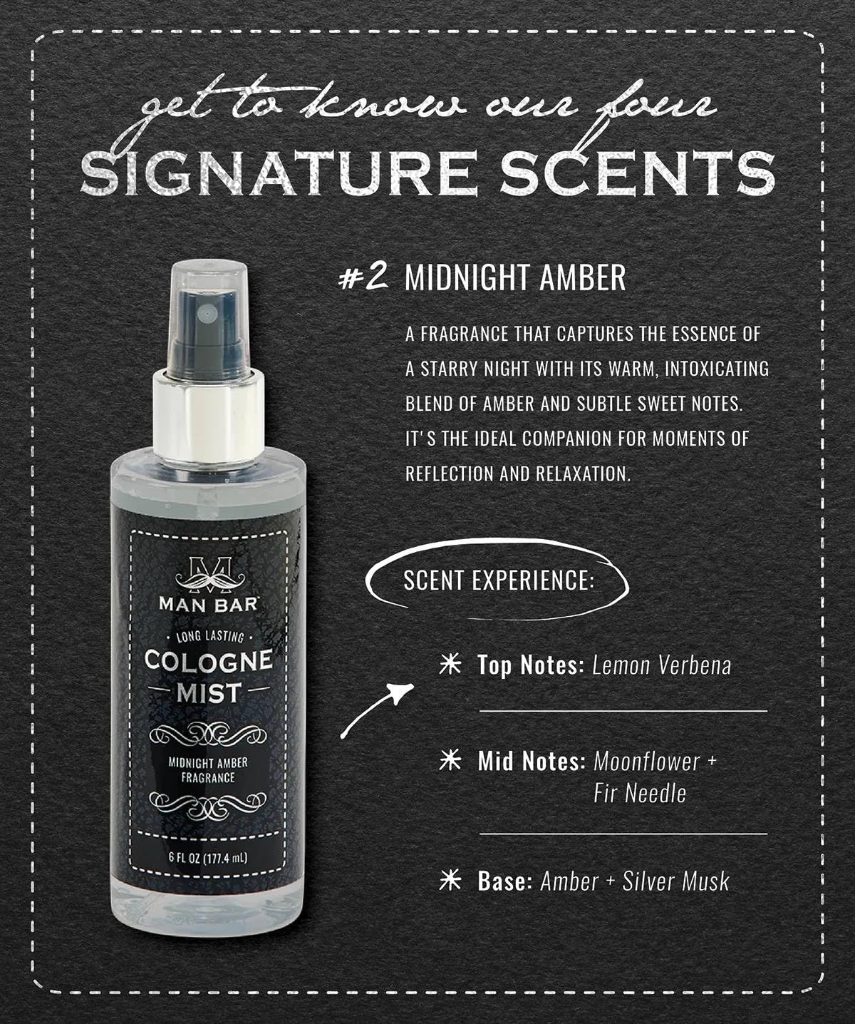 San Francisco Soap Company MAN BAR Cologne Mist Midnight Amber – Long-Lasting Scent, 6 fl oz