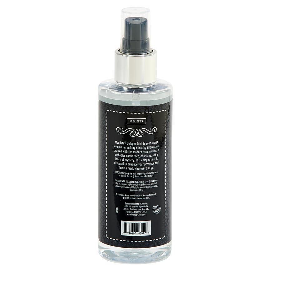 San Francisco Soap Company MAN BAR Cologne Mist Midnight Amber – Long-Lasting Scent, 6 fl oz